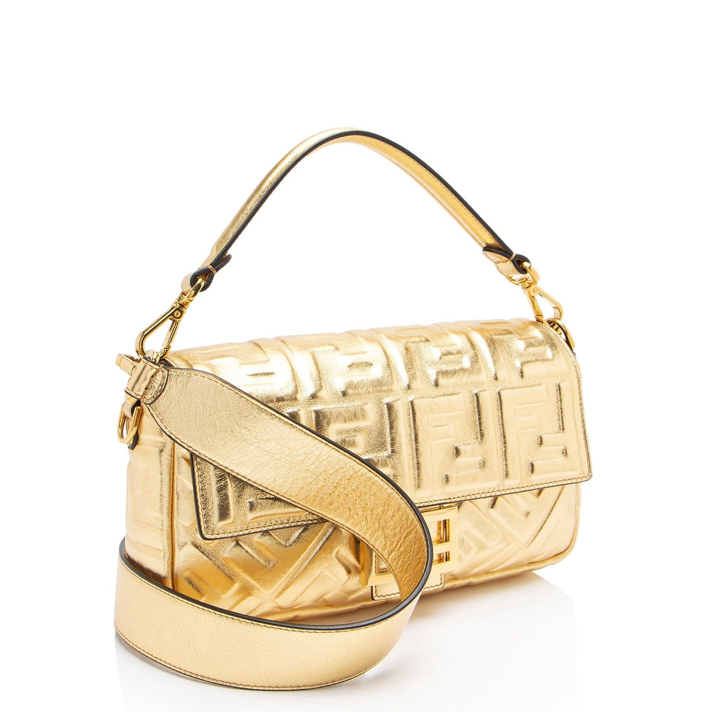 Fendi Metallic Ff Baguette Shoulder Bag Leather Embossed