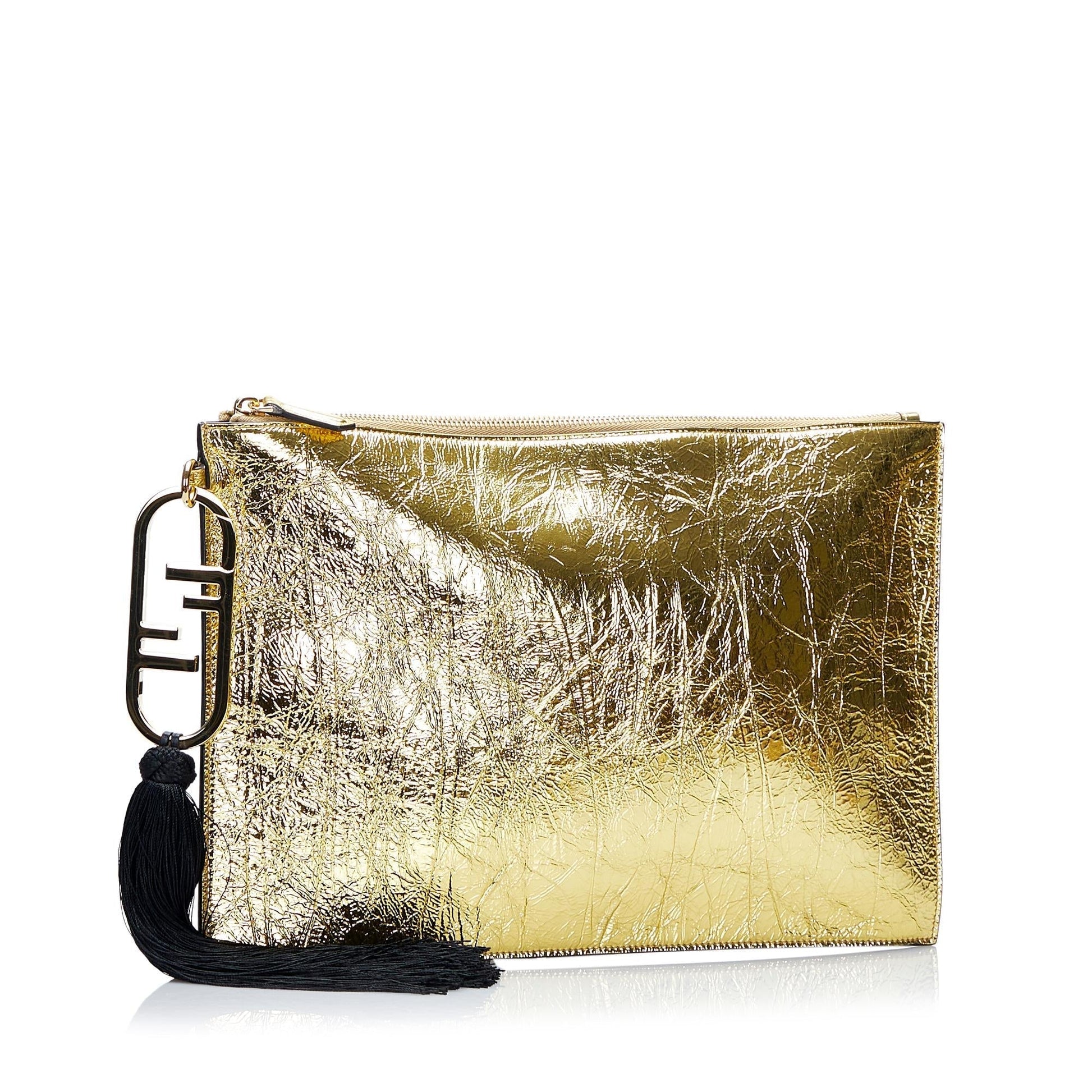 Fendi Metallic Ff Tassel Clutch Bag Shg Tukbov