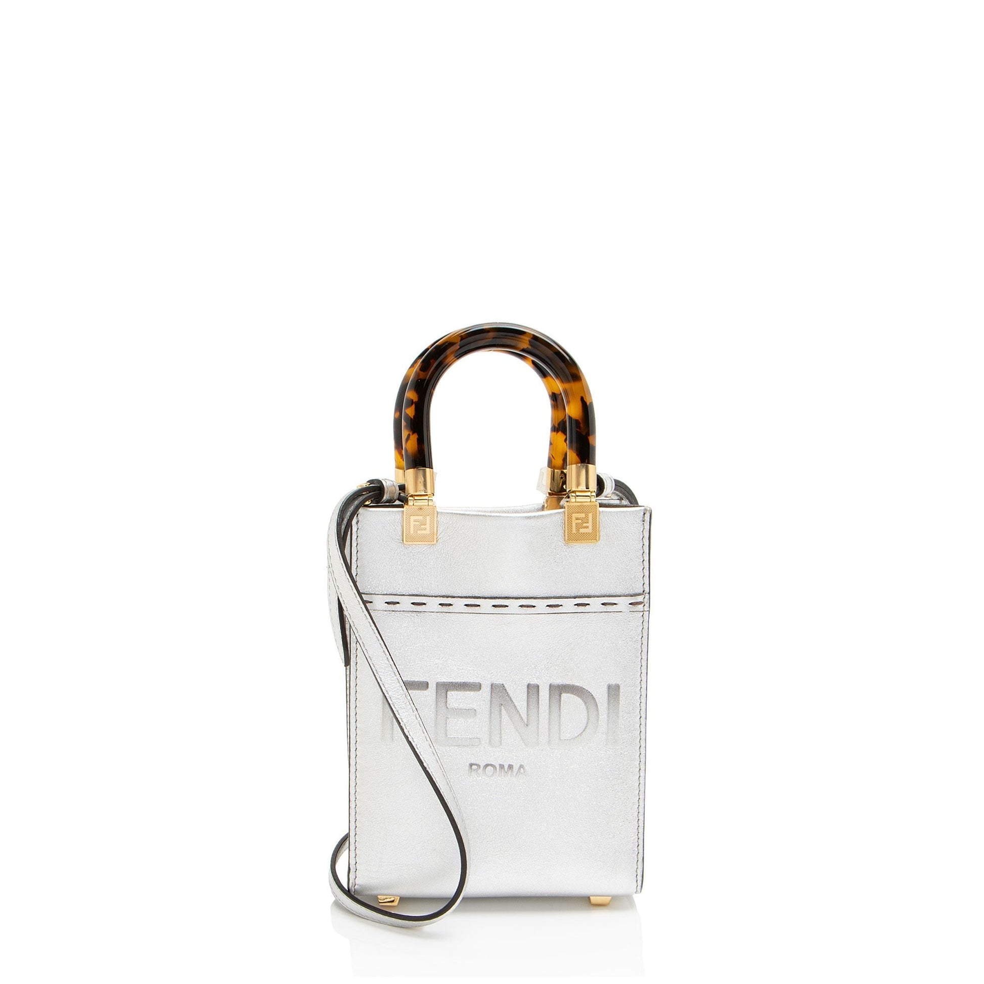 Fendi Metallic Sunshine Shopper Tote Leather Mini Tote Bag