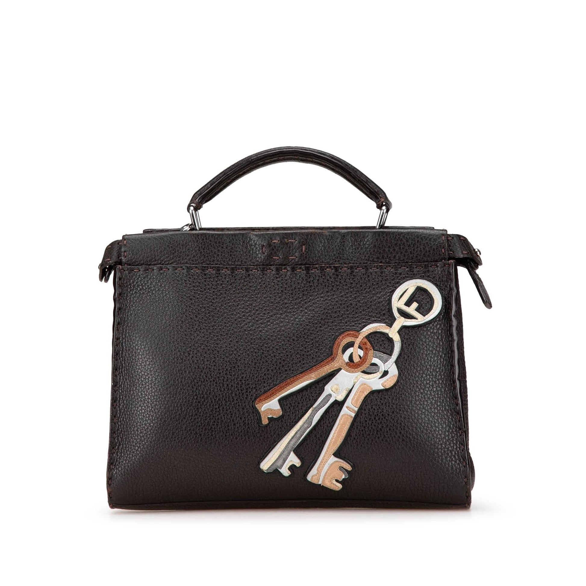 Fendi Calfskin Romano Selleria Peekaboo Iconic Fit Satchel Mini Satchel Bag