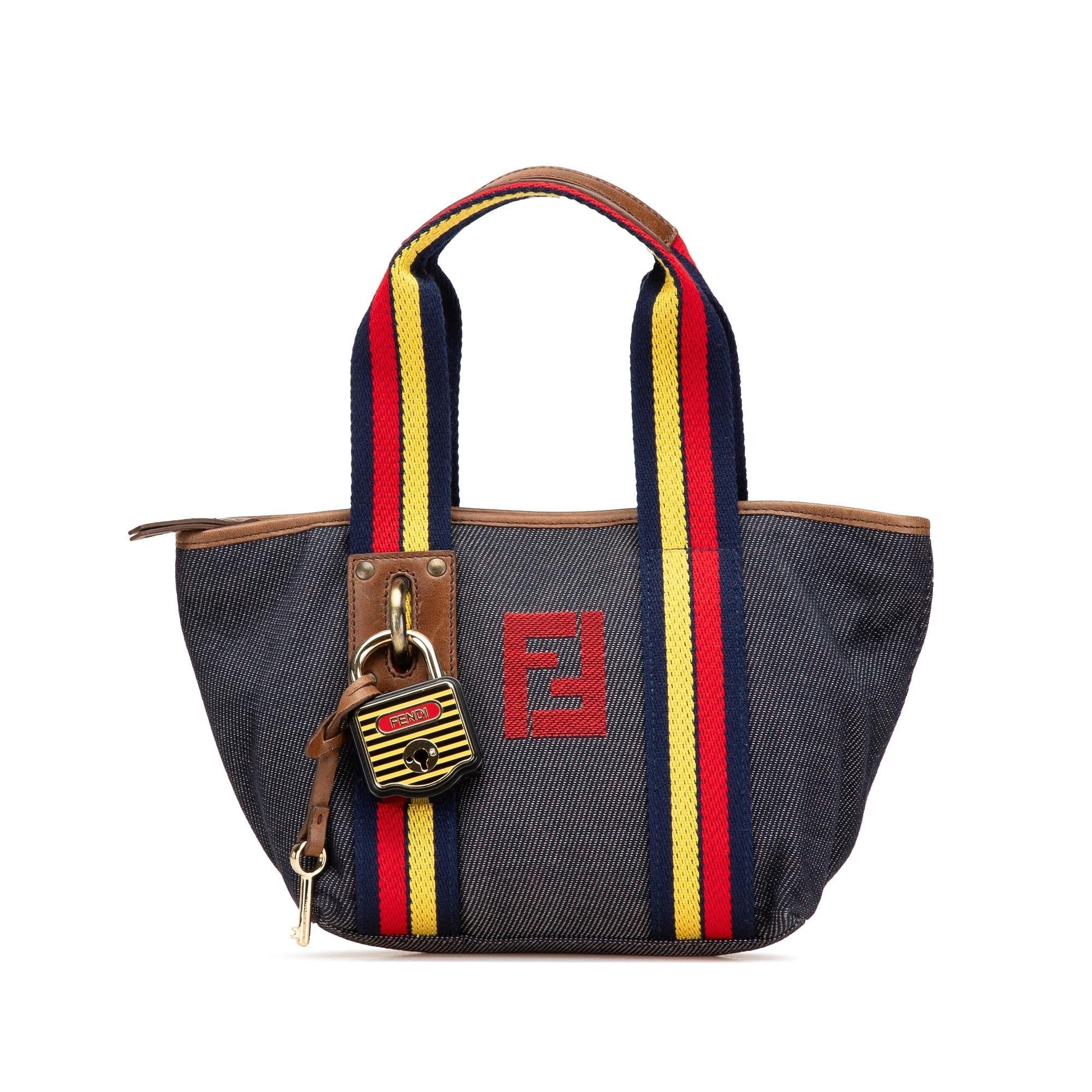 Fendi Lock Shopping Tote Denim Mini Tote Bag