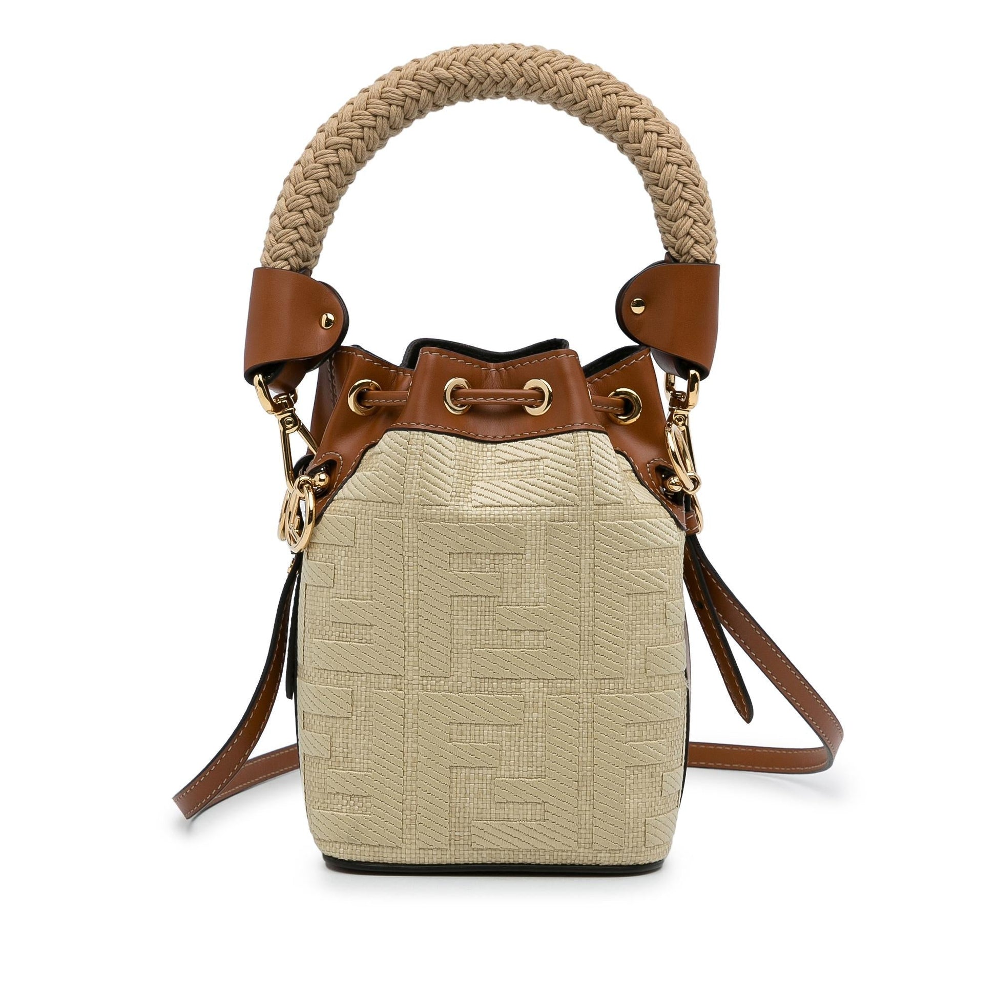 Fendi Zucca Mon Tresor Bag Shg Nu09Oe Raffia Mini Bucket Shoulder Bag