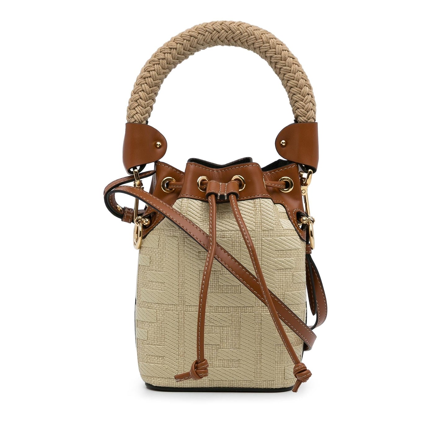 Fendi Zucca Mon Tresor Bag Shg Nu09Oe Raffia Mini Bucket Shoulder Bag