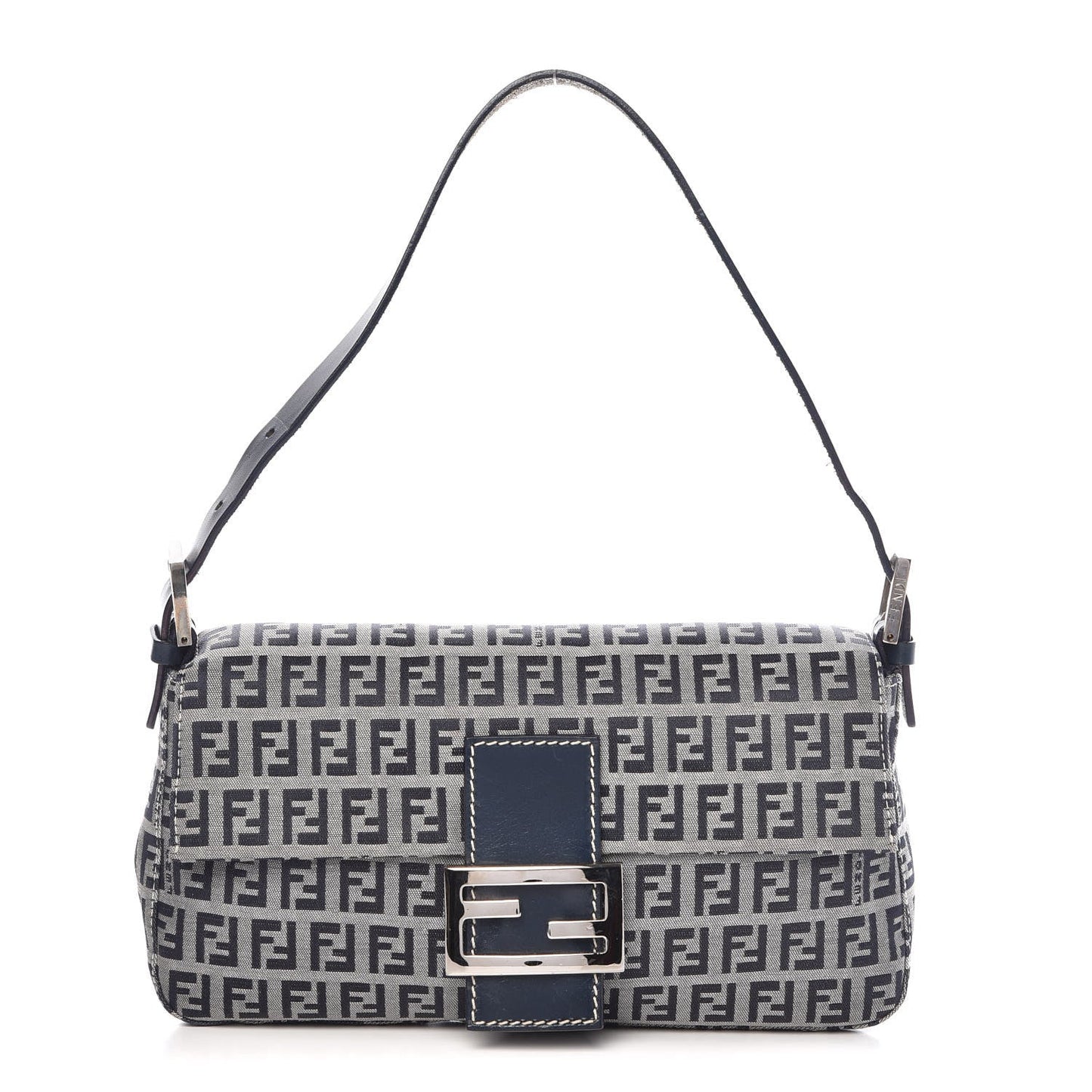 Fendi Zucchino Baguette Handbag Navy Shoulder Bag
