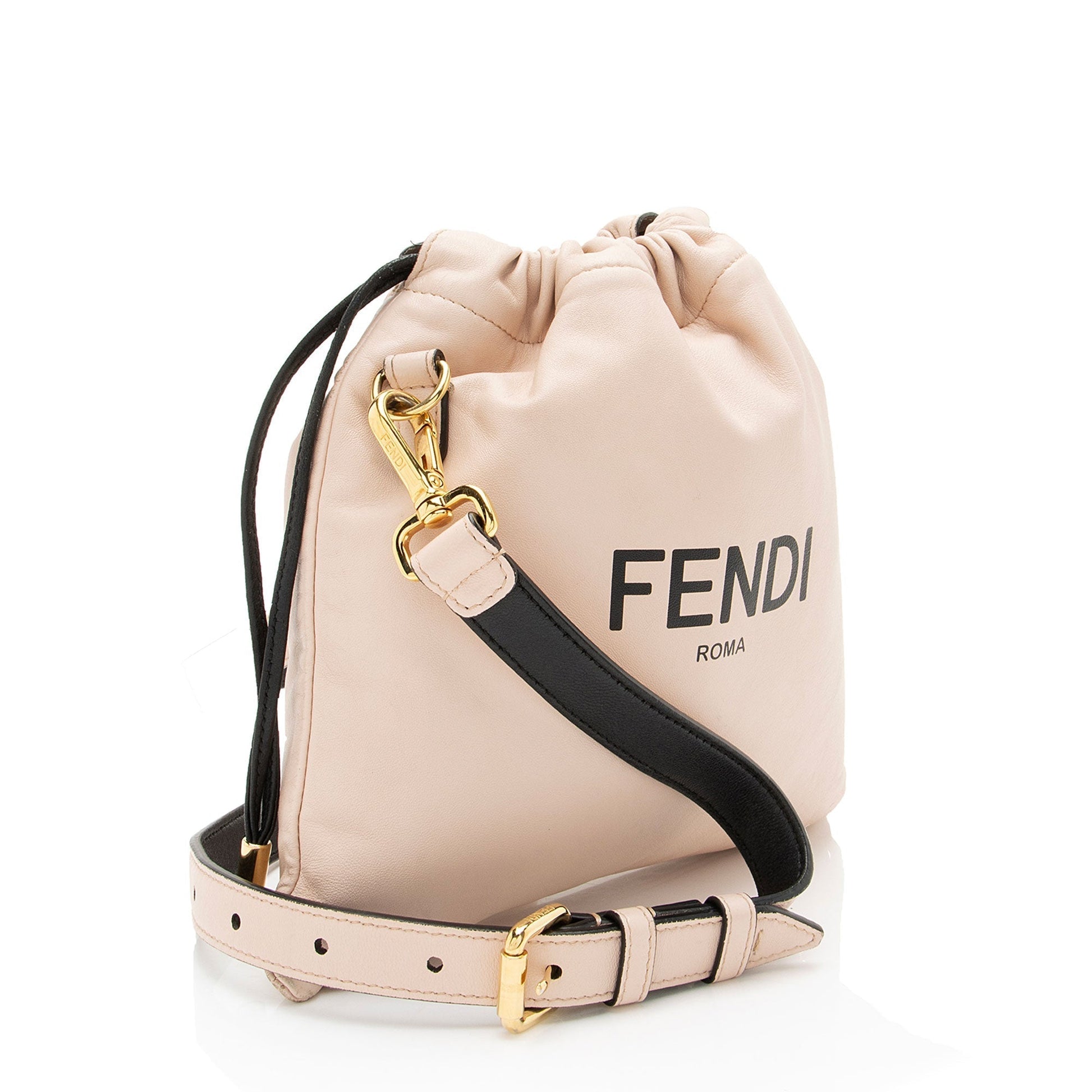 Fendi Nappa Drawstring Shoulder Bag Leather Logo