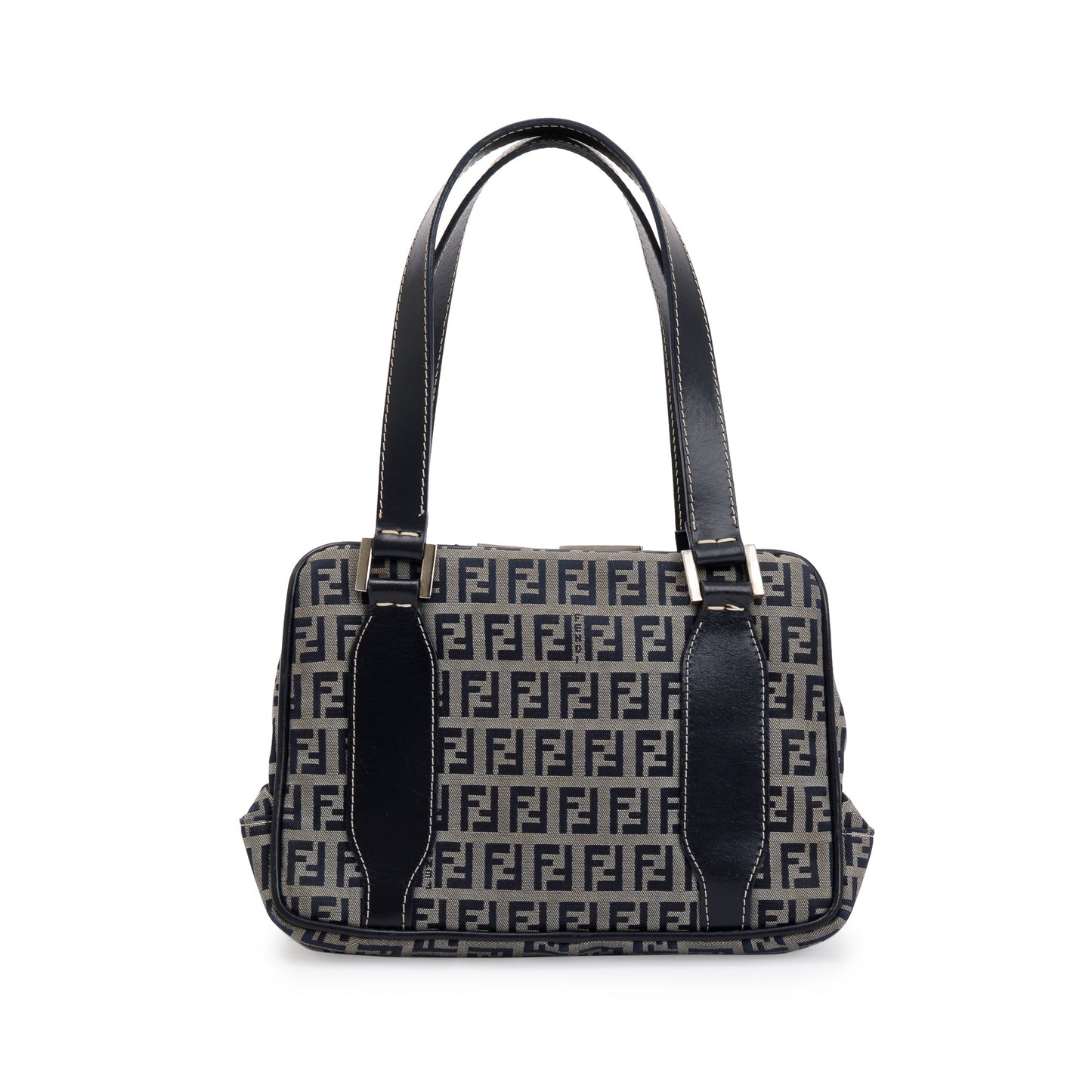Fendi Navy Ff Zucchino Trimmed Tote Leather Canvas Tote Bag
