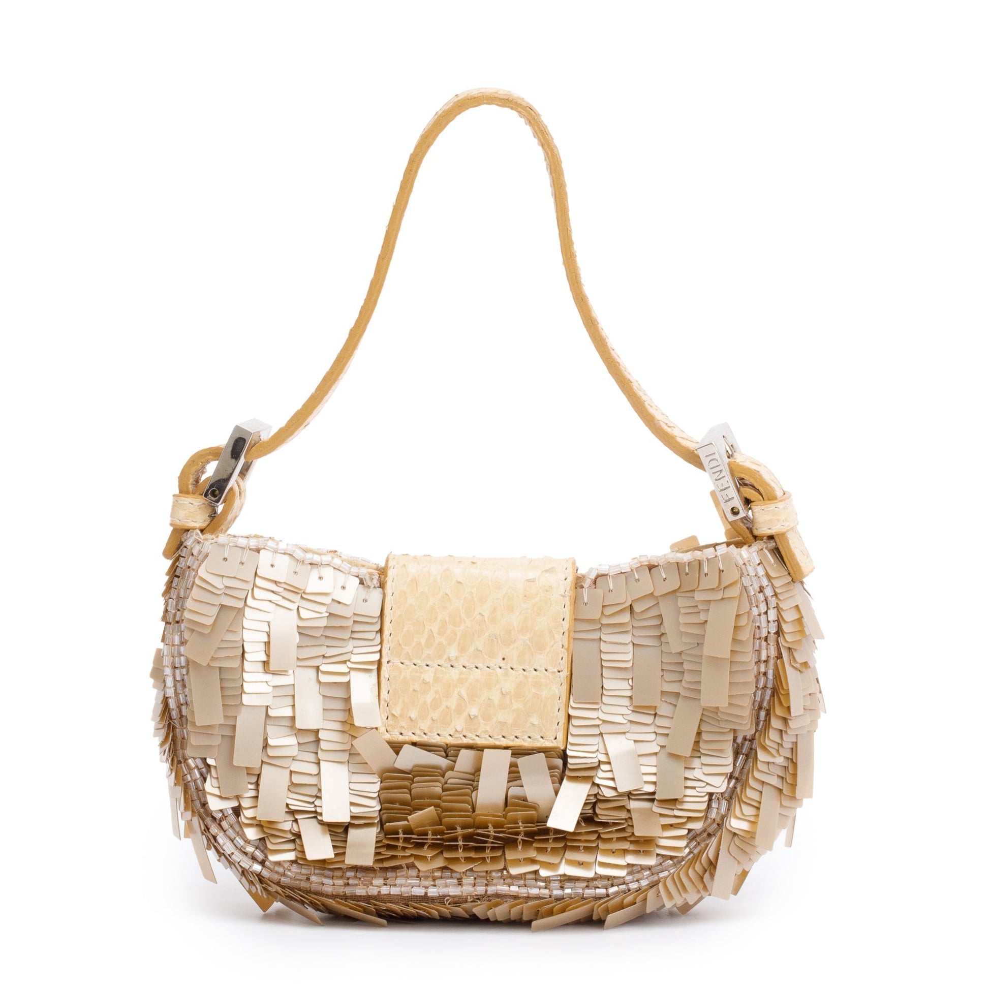 Fendi Neutral Python Sequin Baguette Micro Hobo Bag Travel Bag