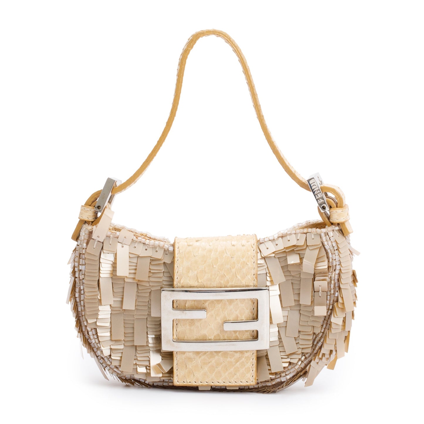 Fendi Neutral Python Sequin Baguette Micro Hobo Bag Travel Bag