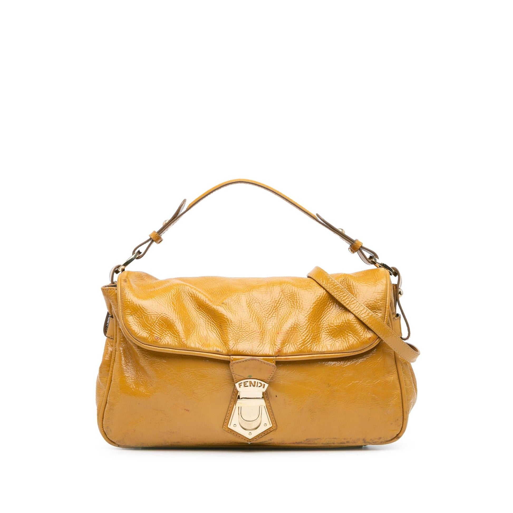 Fendi Push Lock Satchel Leather Patent Satchel Bag