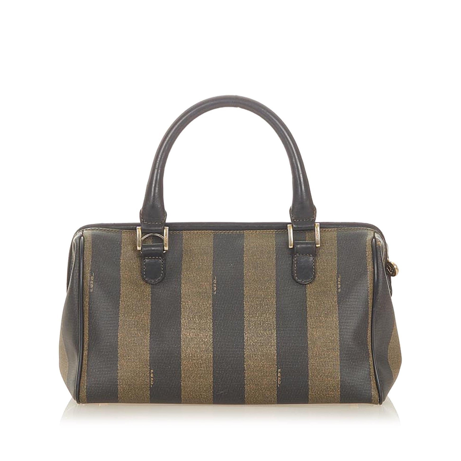 Fendi Pequin Handbag Shg Canvas Satchel Bag