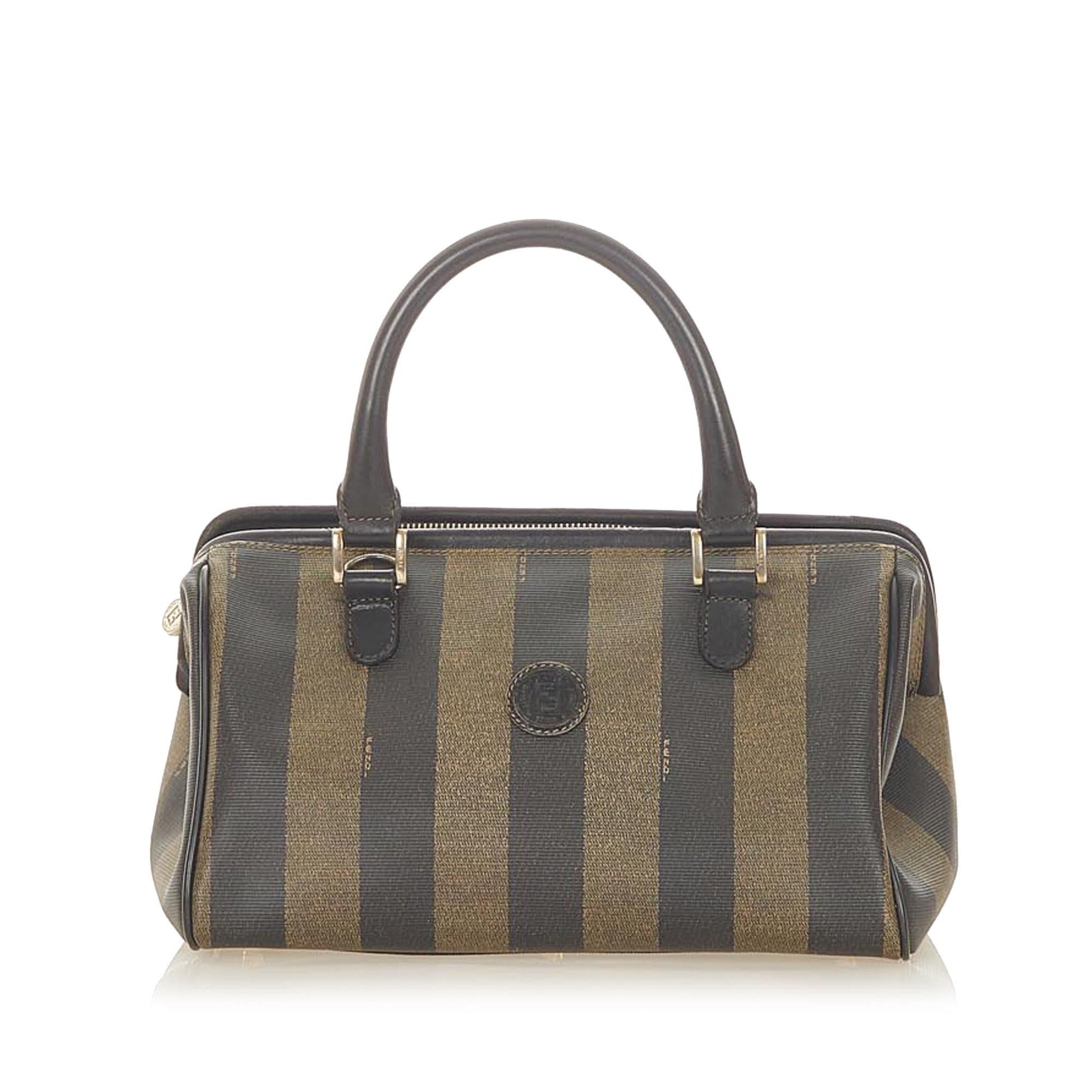 Fendi Pequin Handbag Shg Canvas Satchel Bag
