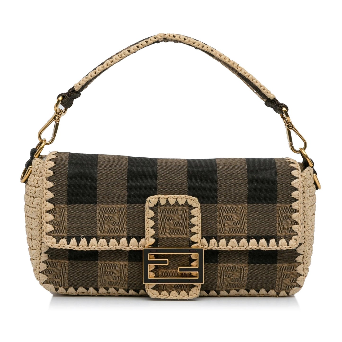 Fendi Pequin And Baguette Shg Lmio6U Satchel Bag Canvas Raffia