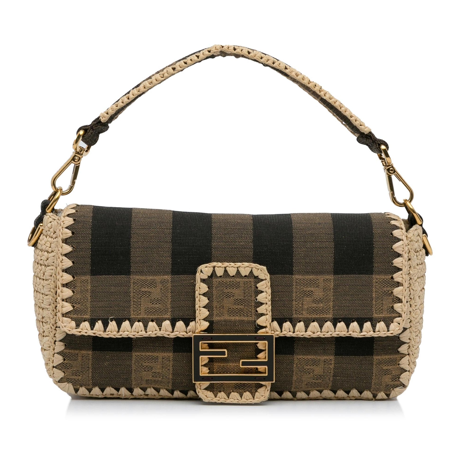 Fendi Pequin And Baguette Shg Lmio6U Satchel Bag Canvas Raffia