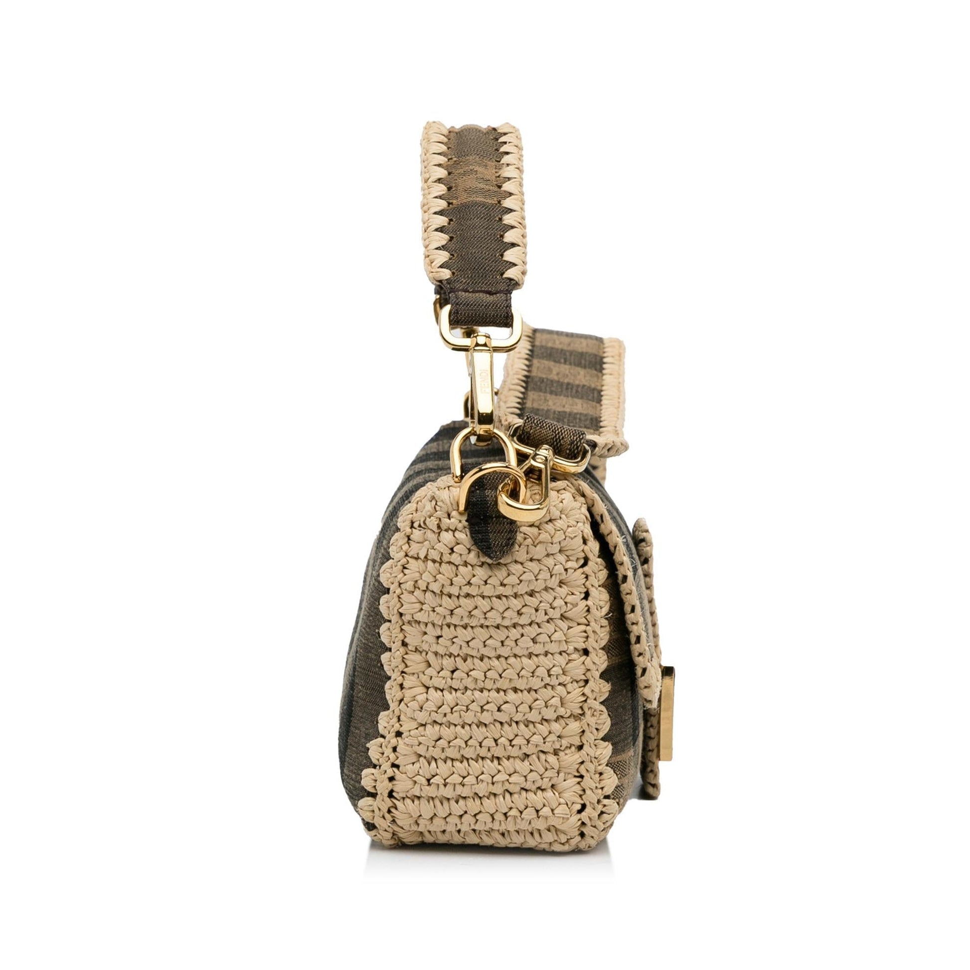 Fendi Pequin And Mamma Baguette Shg Ssrqpf Satchel Bag Canvas Raffia