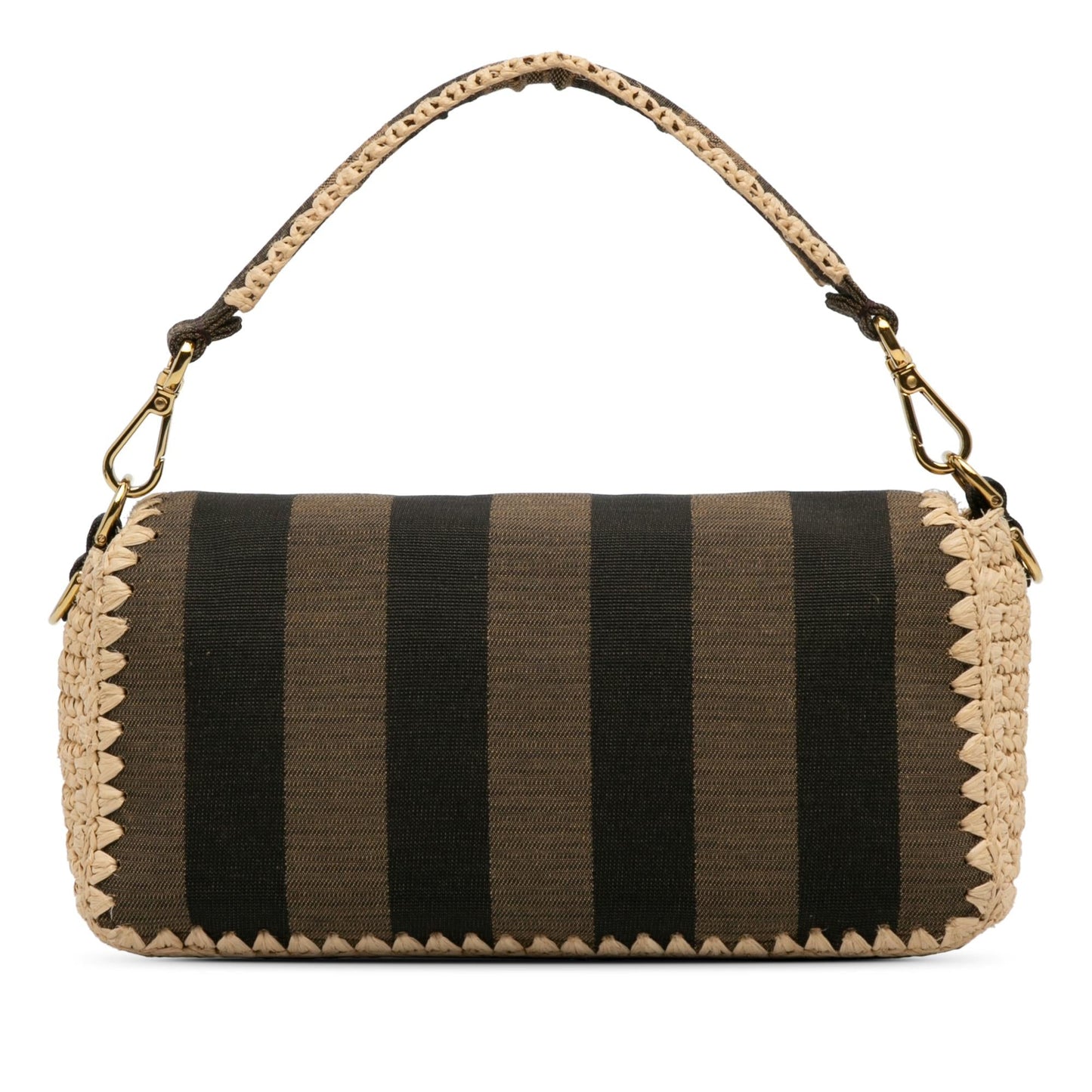 Fendi Pequin And Mamma Baguette Shg G32Sbg Satchel Bag Canvas Raffia