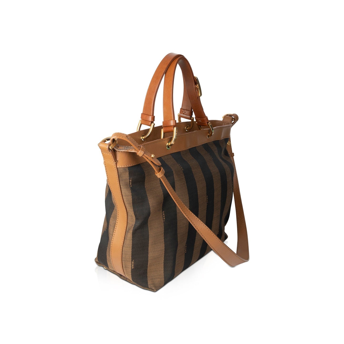 Fendi Pequin Stripe Tote Leather Canvas Tote Bag