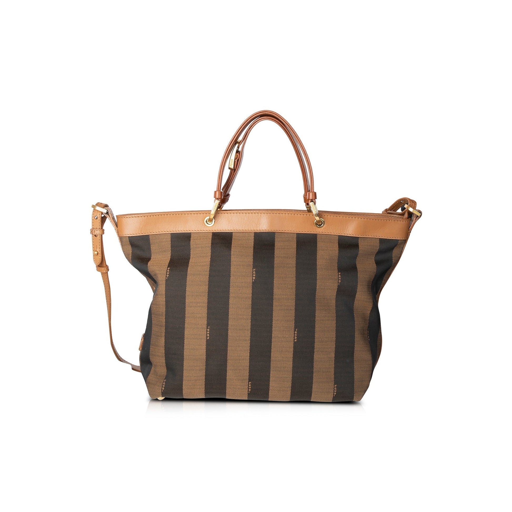 Fendi Pequin Stripe Tote Leather Canvas Tote Bag