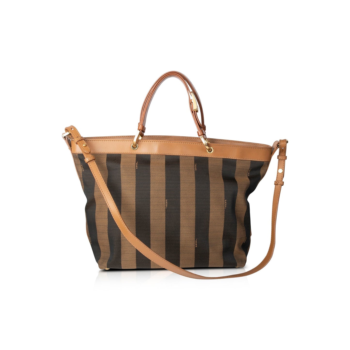 Fendi Pequin Stripe Tote Leather Canvas Tote Bag