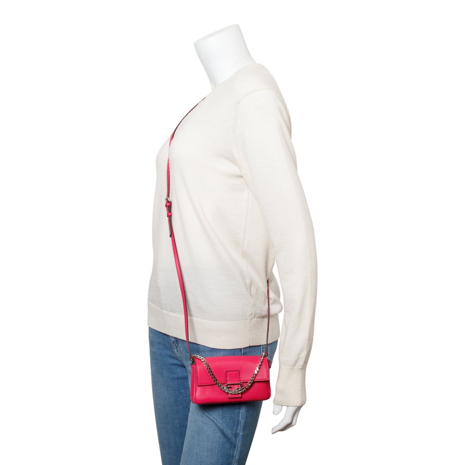 Fendi Calfskin Micro Baguette Bag Leather Pink Travel Bag