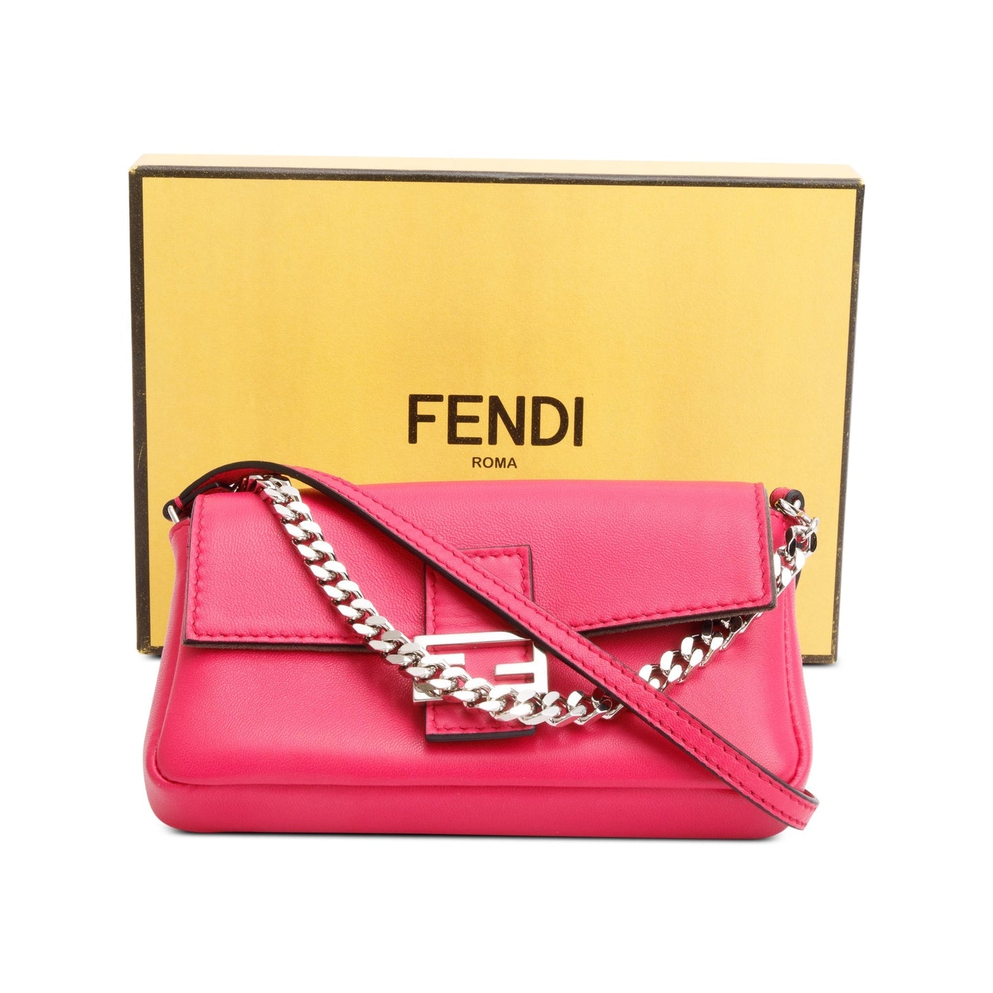 Fendi Calfskin Micro Baguette Bag Leather Pink Travel Bag