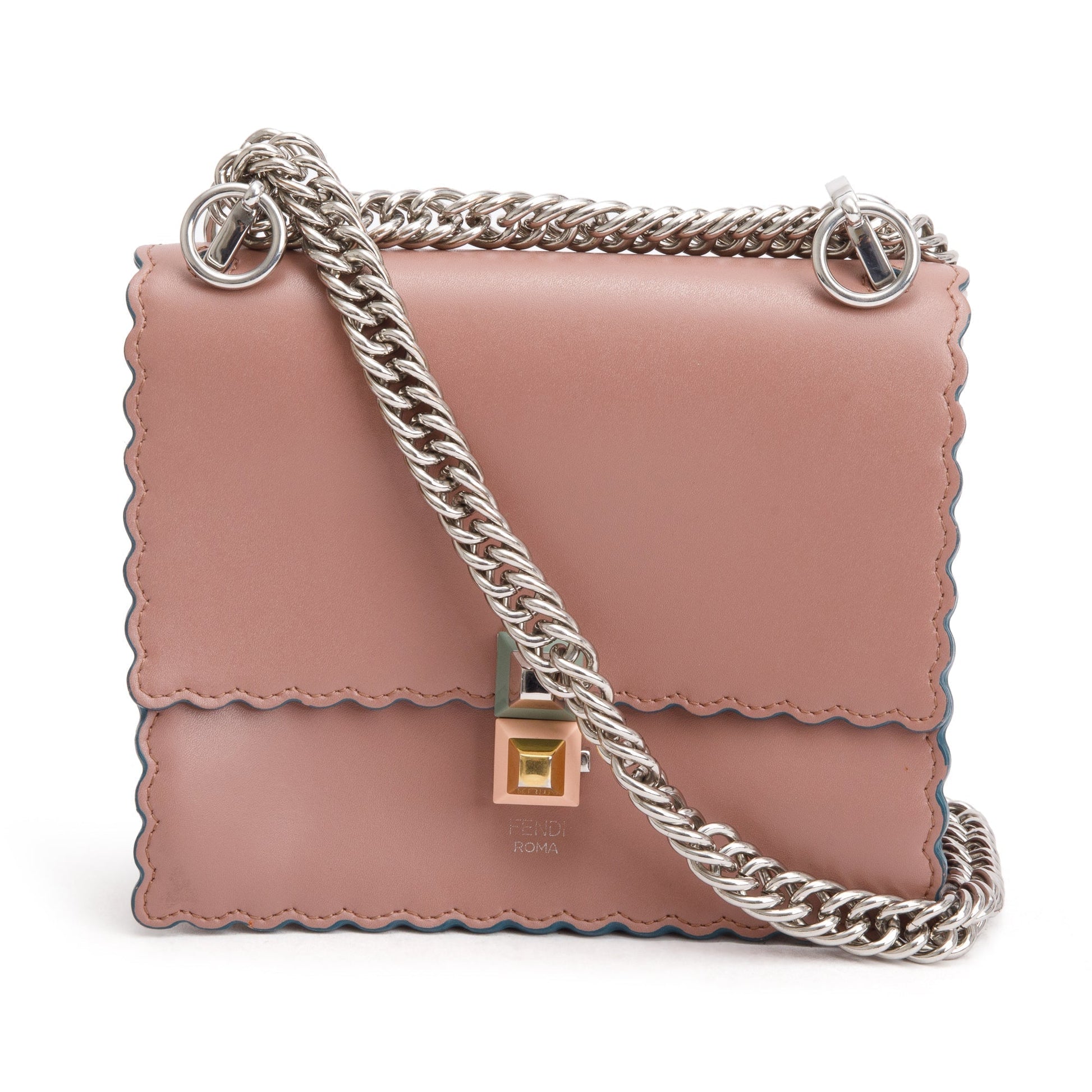 Fendi Calfskin Kan Scallop Shoulder Bag Leather Pink