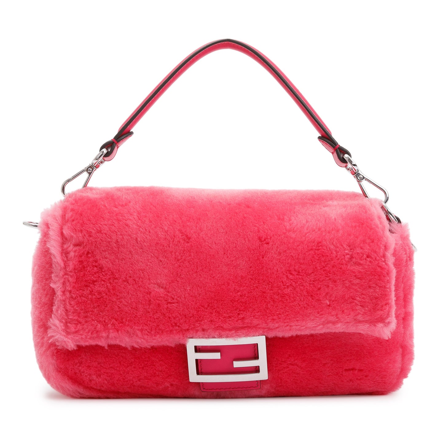 Fendi Shearling Baguette Nm Shoulder Bag Pink