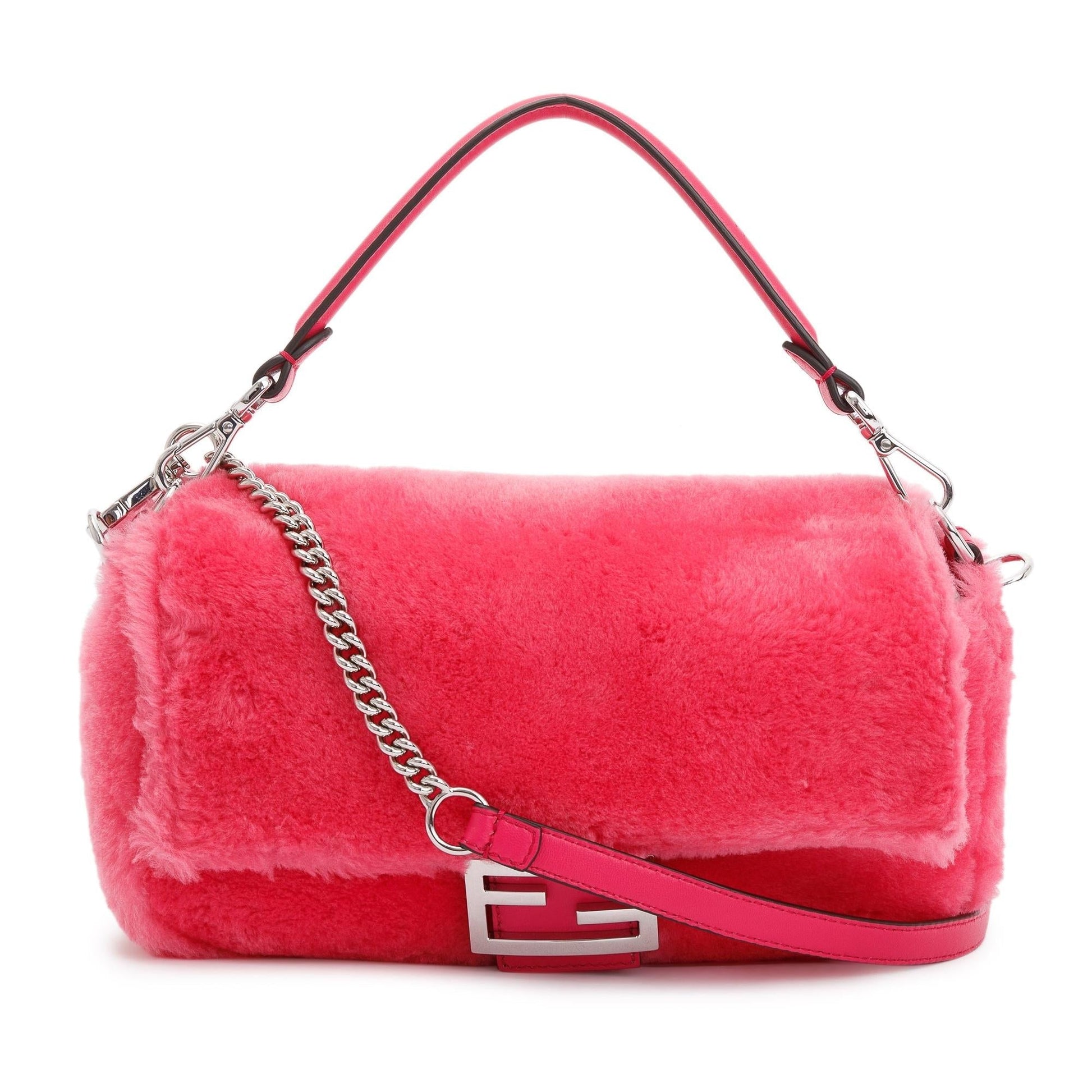 Fendi Shearling Baguette Nm Shoulder Bag Pink