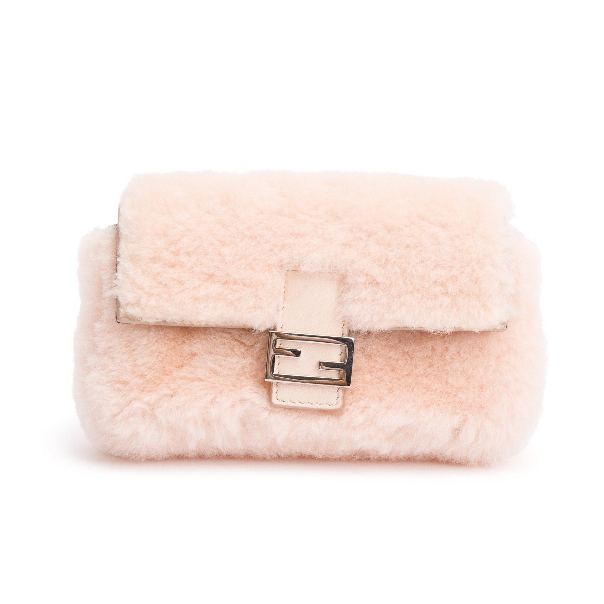 Fendi Shearling Micro Baguette Crossbody Bag Pink