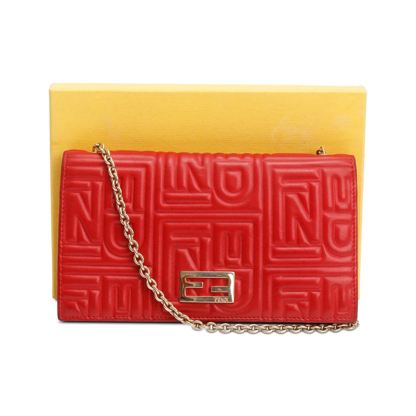 Fendi Logo Embossed Nappa Clutch Bag Leather Red