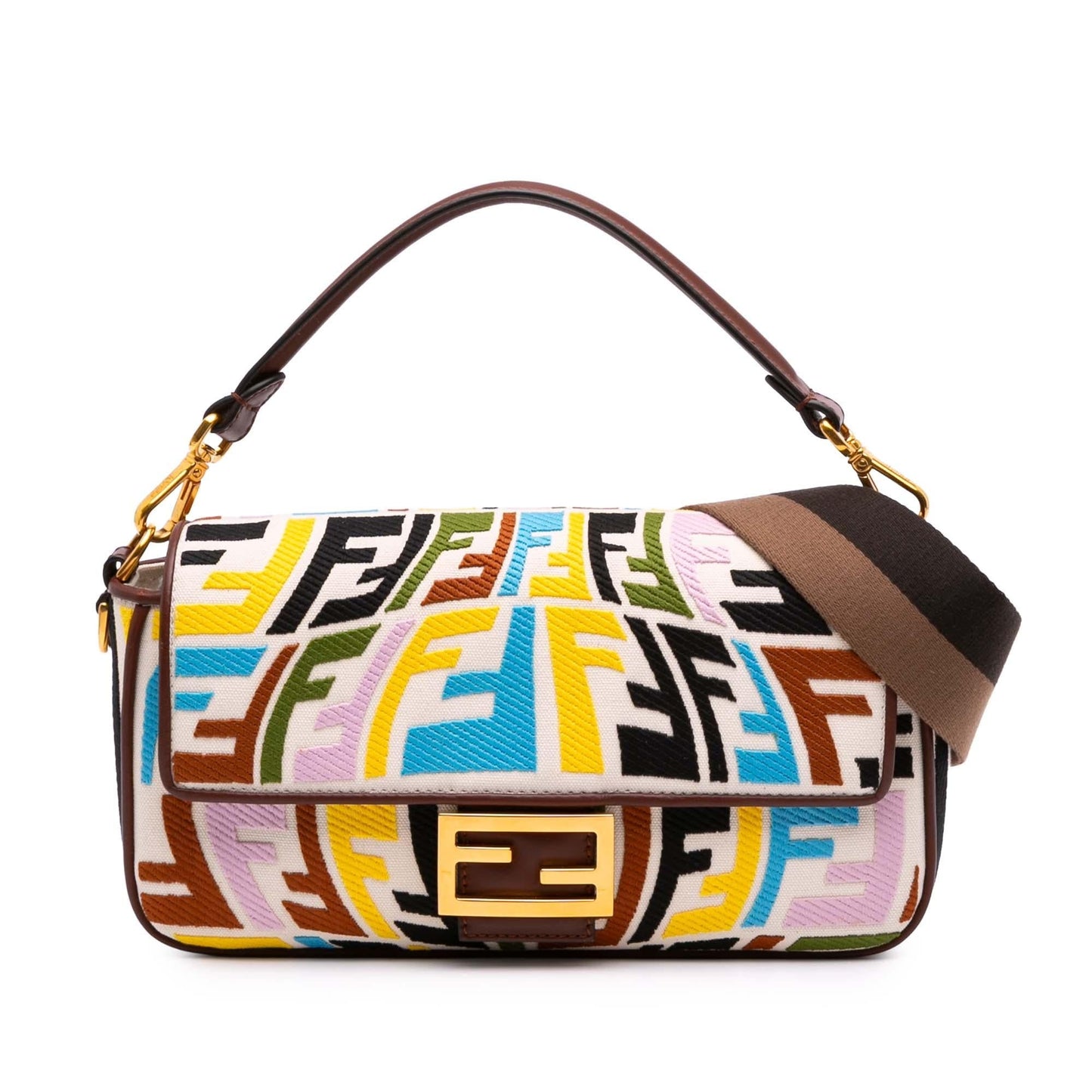 Fendi Sarah Coleman Zucca Fish Eye Vertigo Baguette Satchel Canvas Embroidered Satchel Bag Vertigo Baguette Satchel