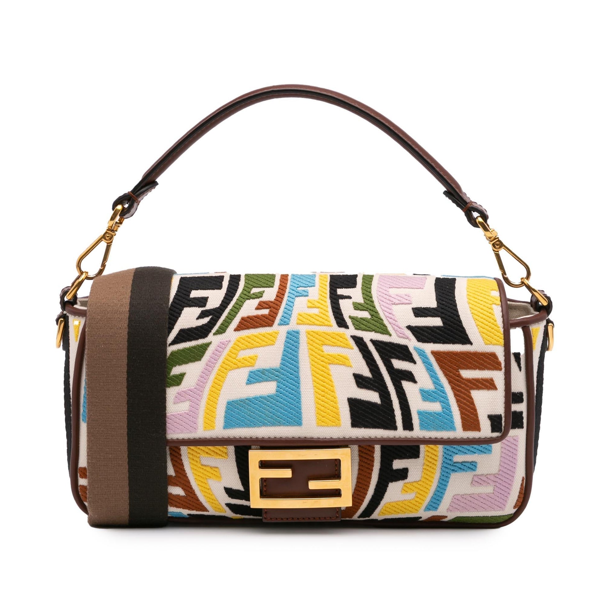 Fendi Sarah Coleman Zucca Fish Eye Vertigo Baguette Satchel Canvas Embroidered Satchel Bag