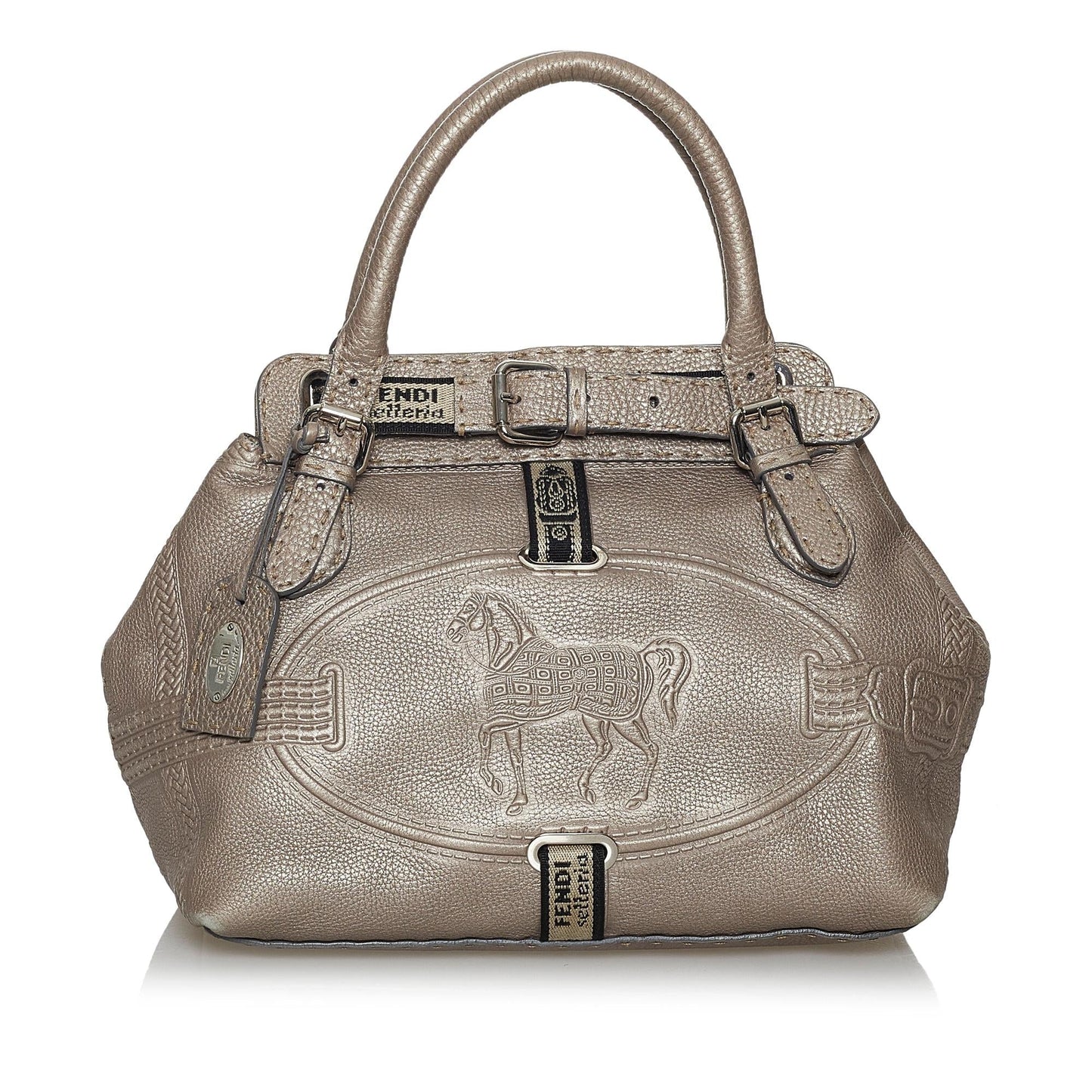 Fendi Selleria Borghese Handbag Shg Leather Satchel Bag