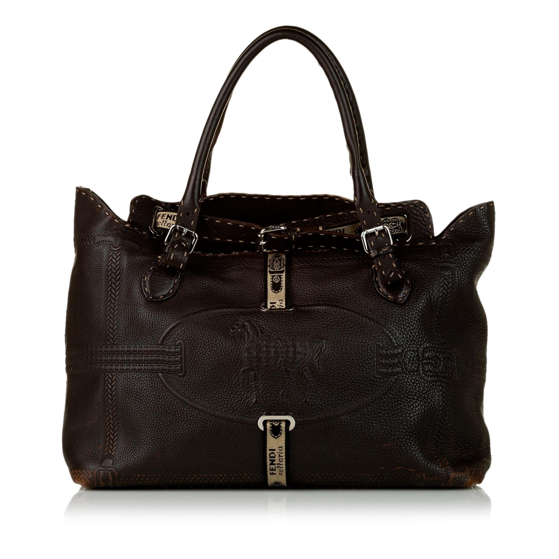 Fendi Selleria Grand Borghese Handbag Shg Leather Satchel Bag