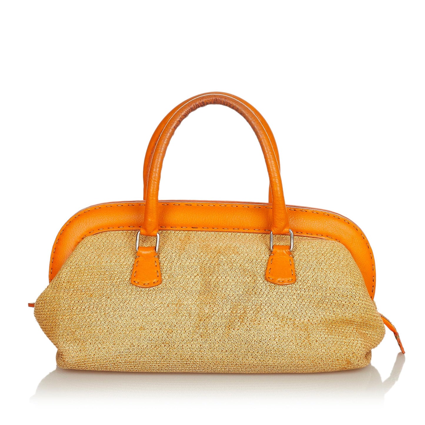 Fendi Selleria Straw Handbag Shg Satchel Bag