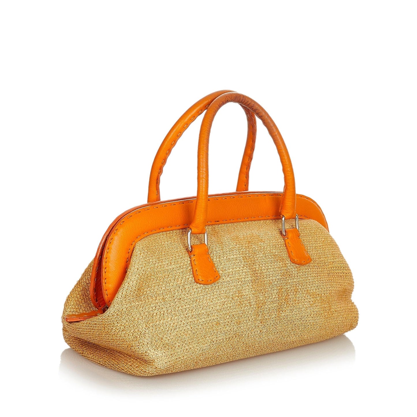 Fendi Selleria Straw Handbag Shg Satchel Bag