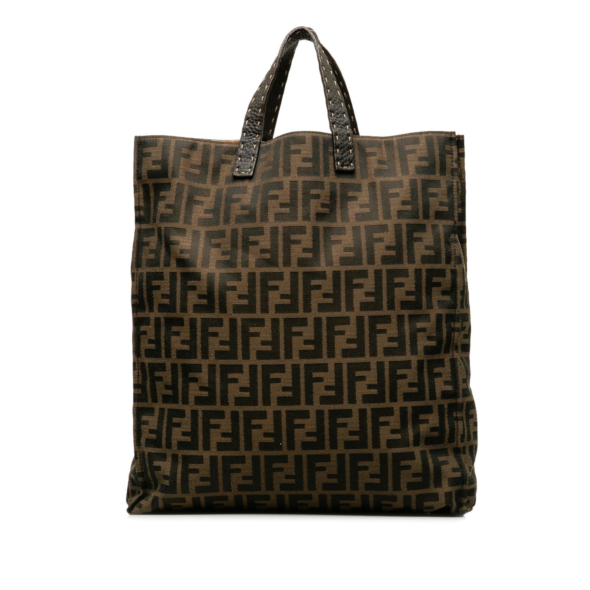Fendi Selleria Trimmed Zucca Vertical Tote Shg Axod86 Tote Bag