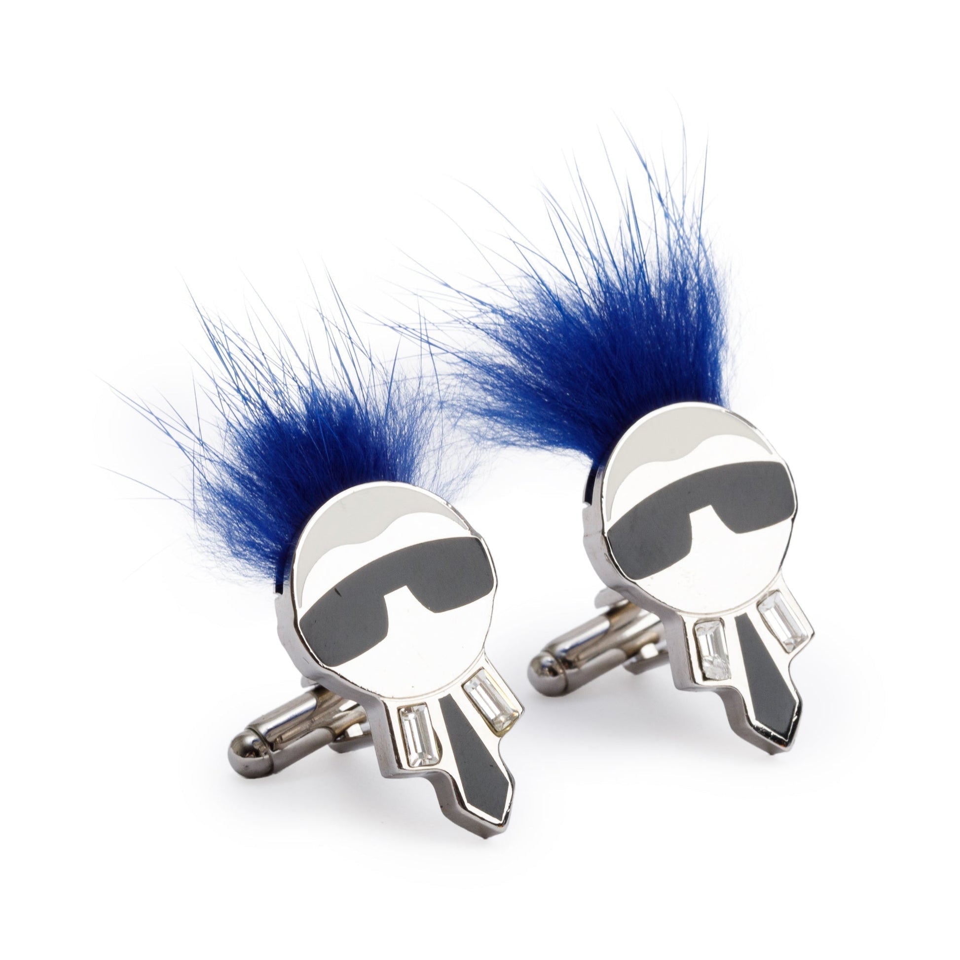 Fendi Metal Fox Fur Karlito Cufflinks Travel Bag Blue Silver