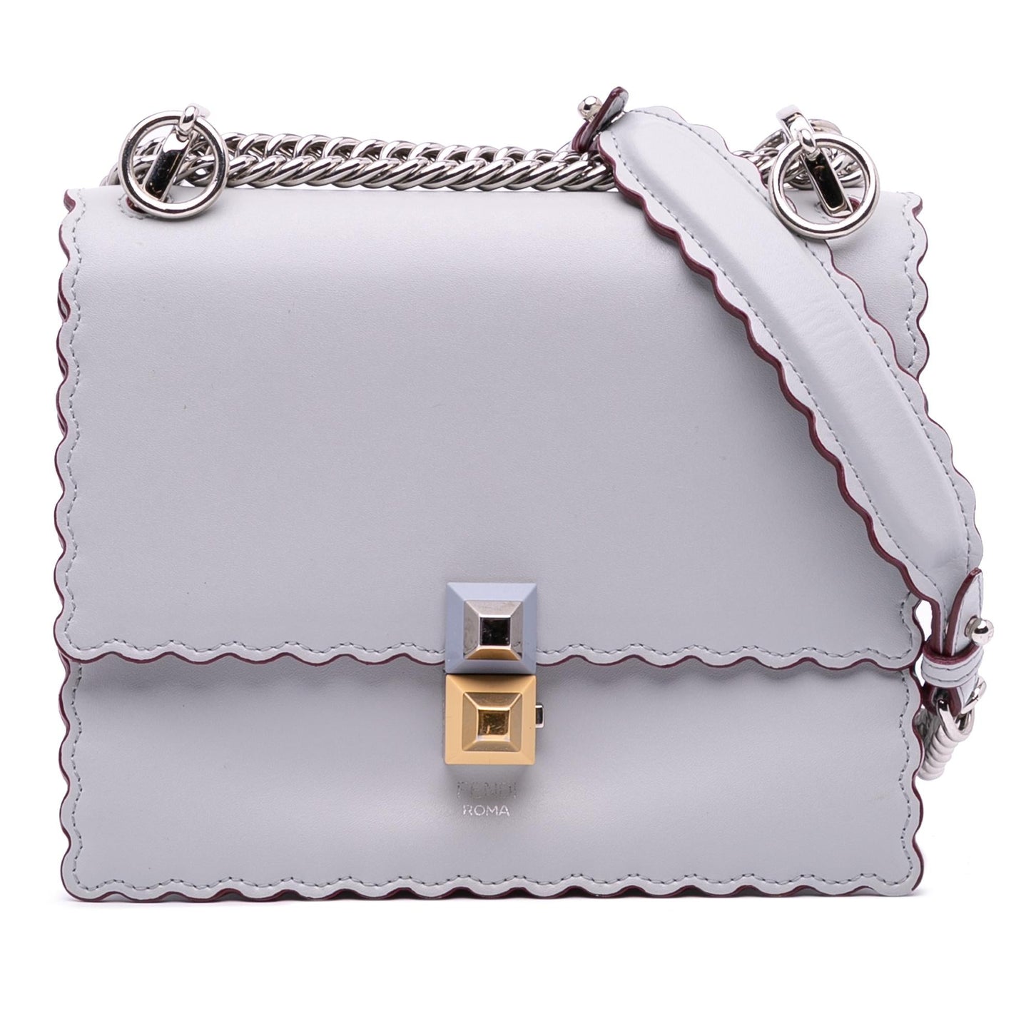 Fendi Studded Scalloped Kan Crossbody Bag Leather Small