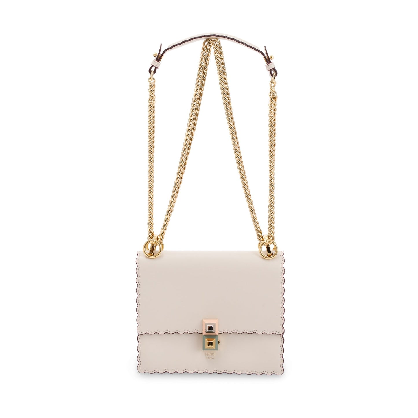 Fendi Scalloped Studded Kan Shoulder Bag Small