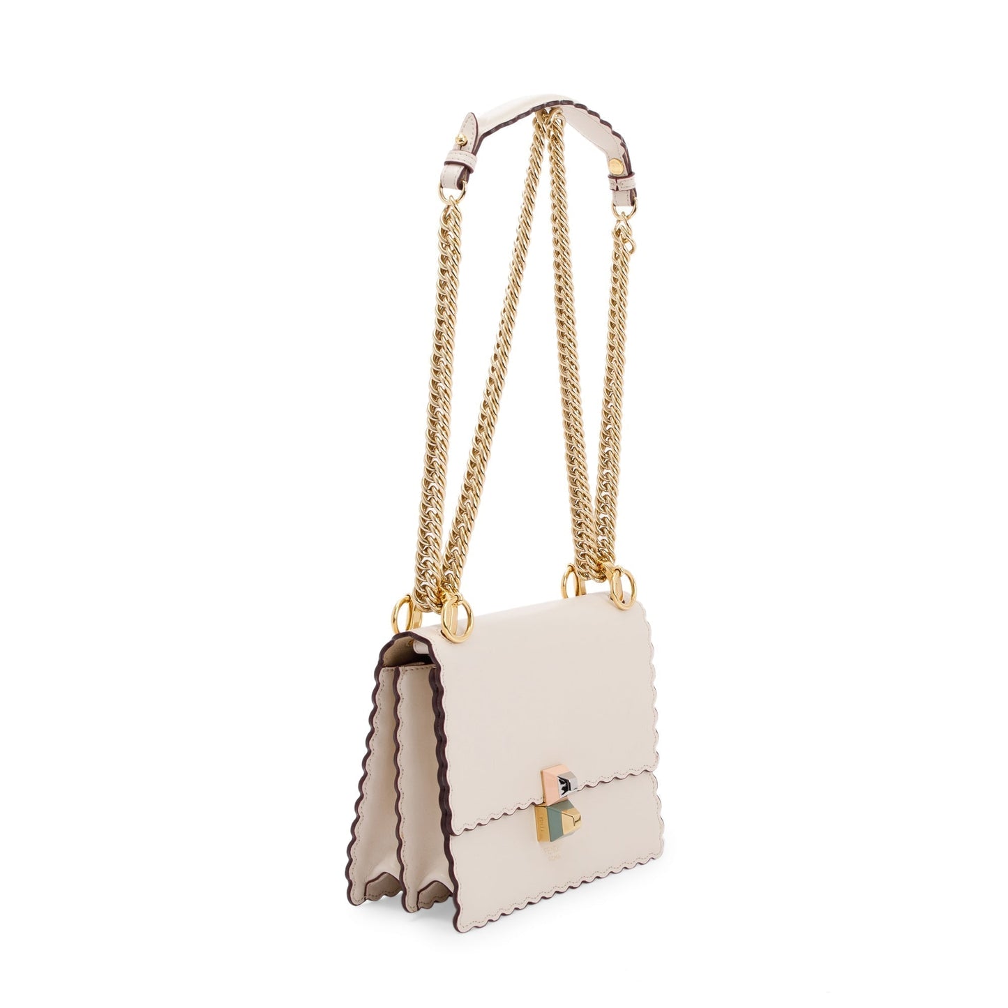 Fendi Scalloped Studded Kan Shoulder Bag Small