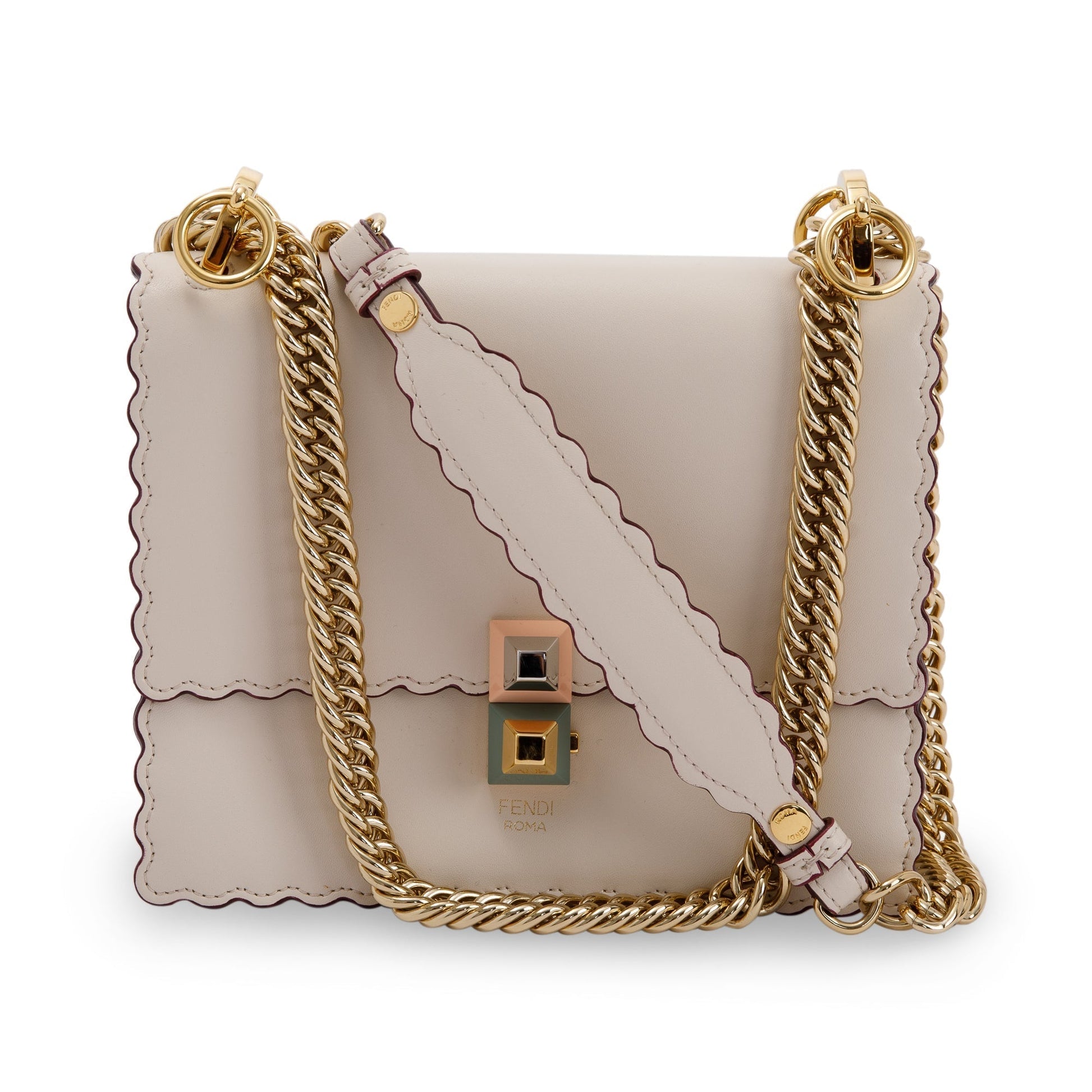 Fendi Scalloped Studded Kan Shoulder Bag Small