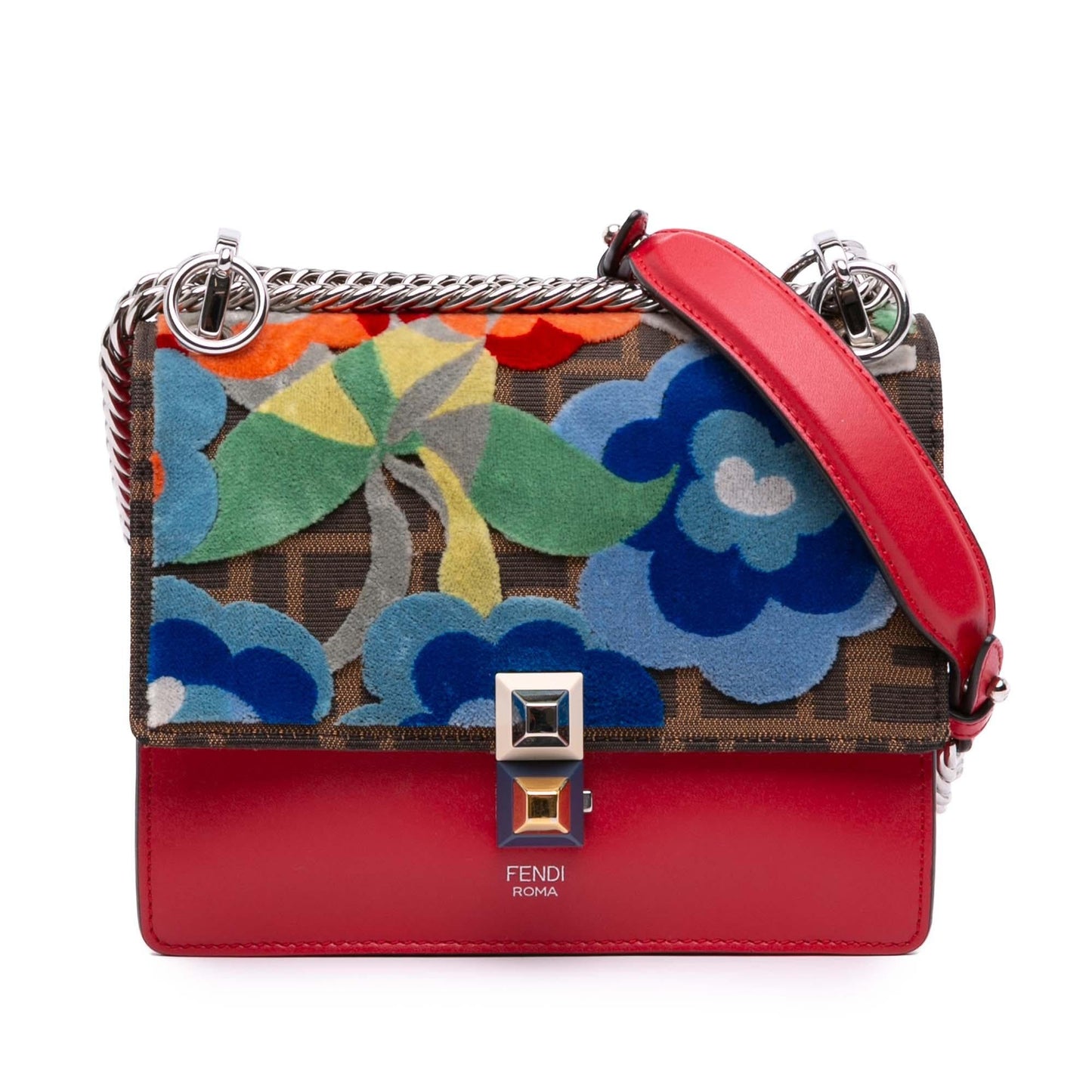 Fendi Velvet Zucca And Kan Crossbody Leather Canvas Small Crossbody Bag