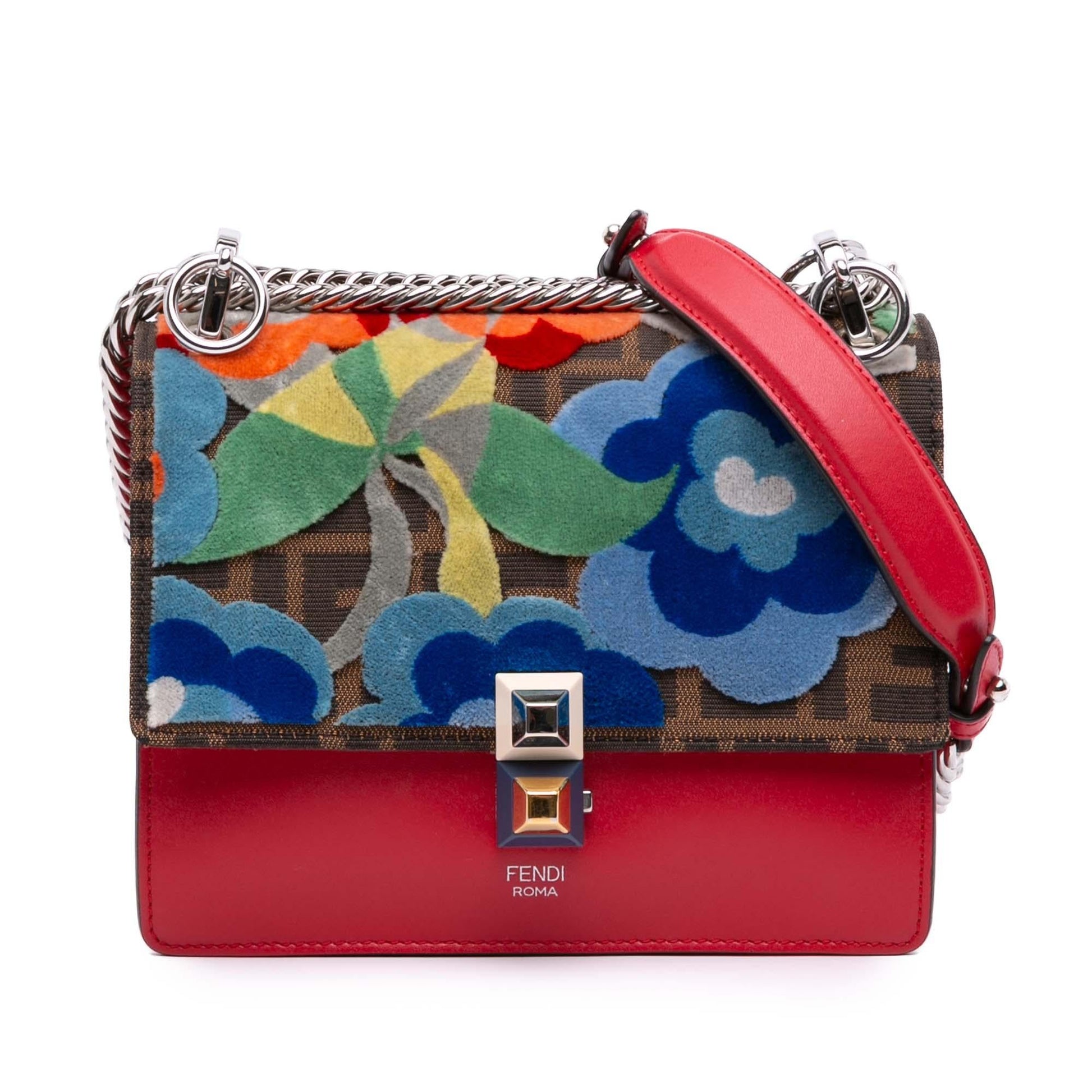 Fendi Velvet Zucca And Kan Crossbody Leather Canvas Small Crossbody Bag