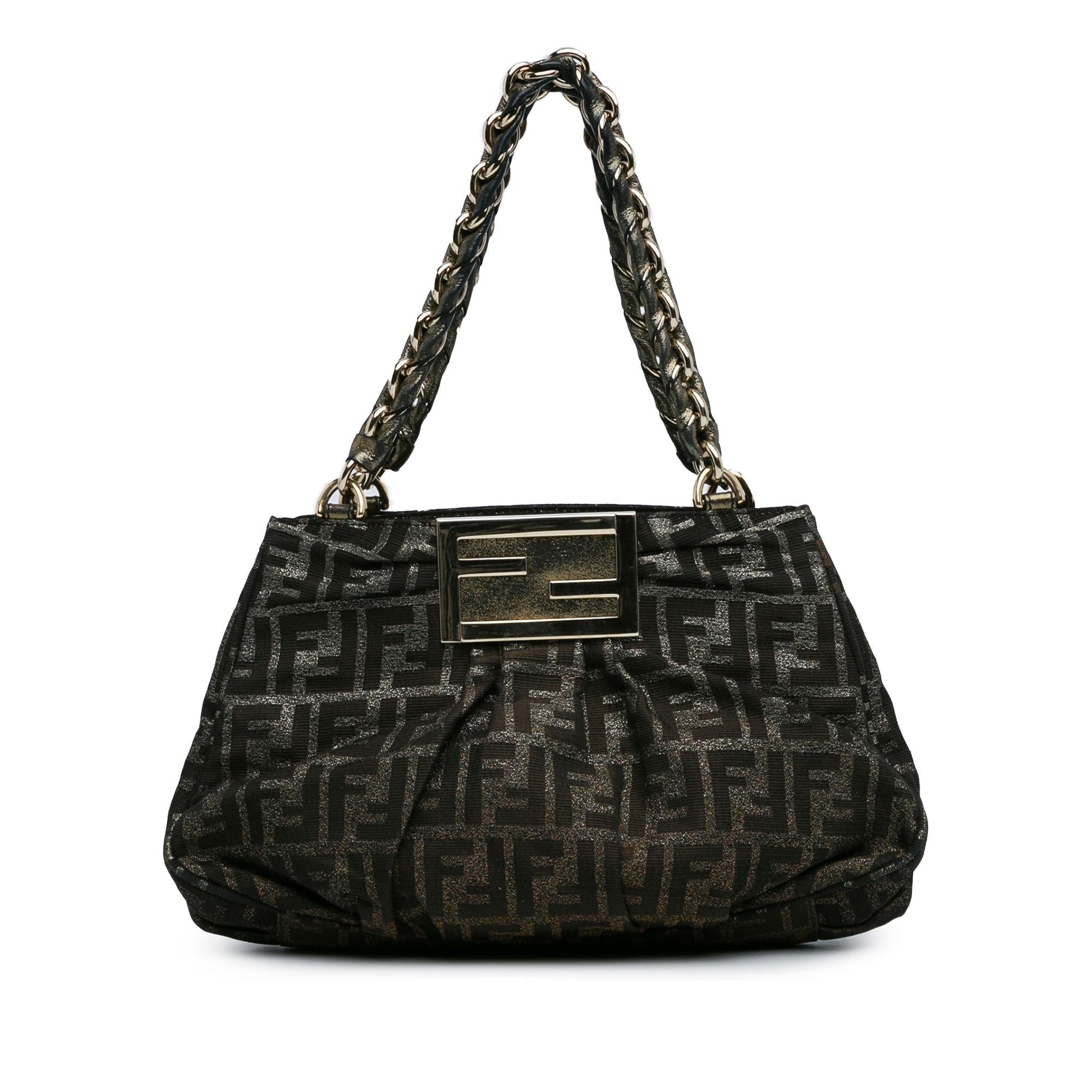Fendi Zucca Metallic Mia Shoulder Bag Canvas Small