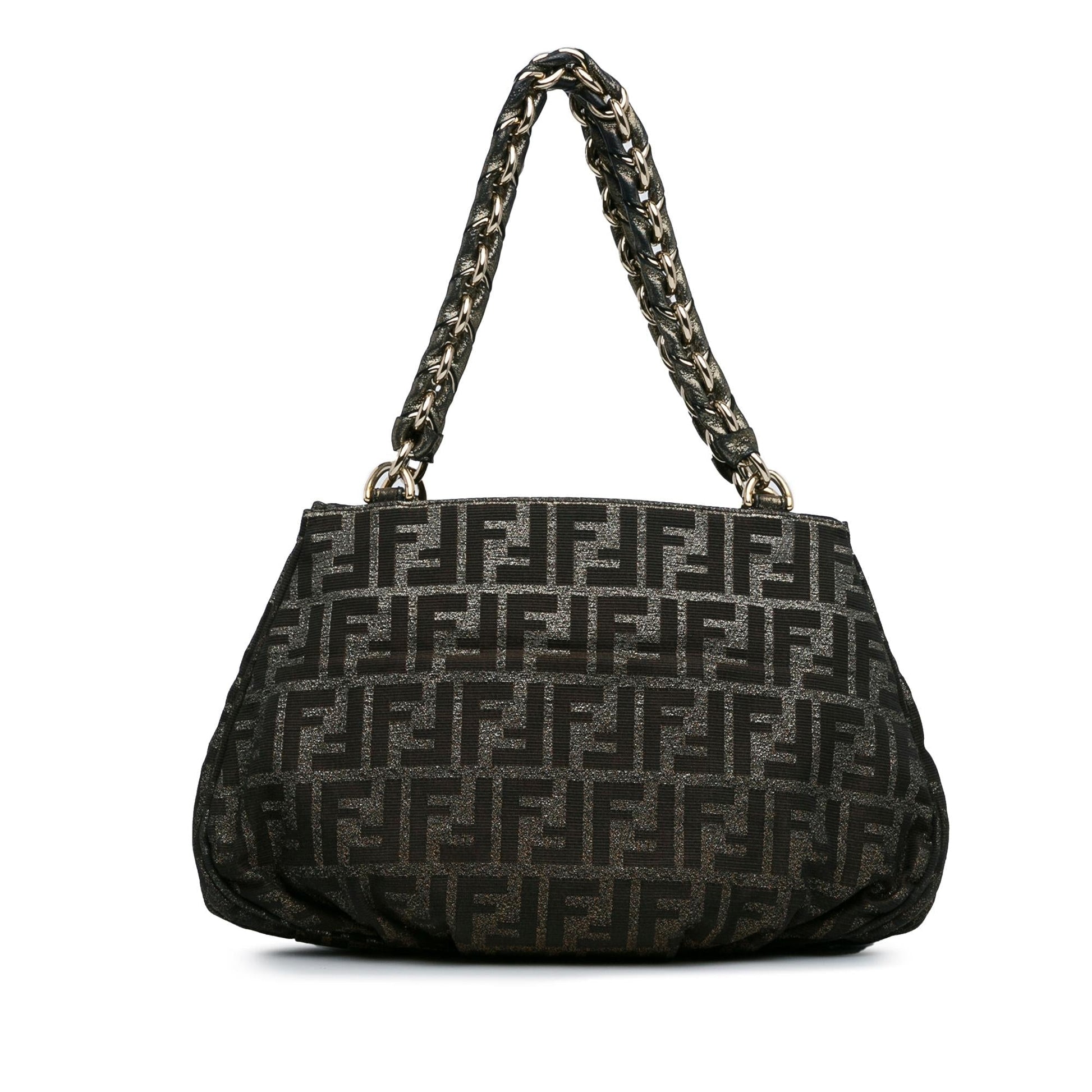Fendi Zucca Metallic Mia Shoulder Bag Canvas Small