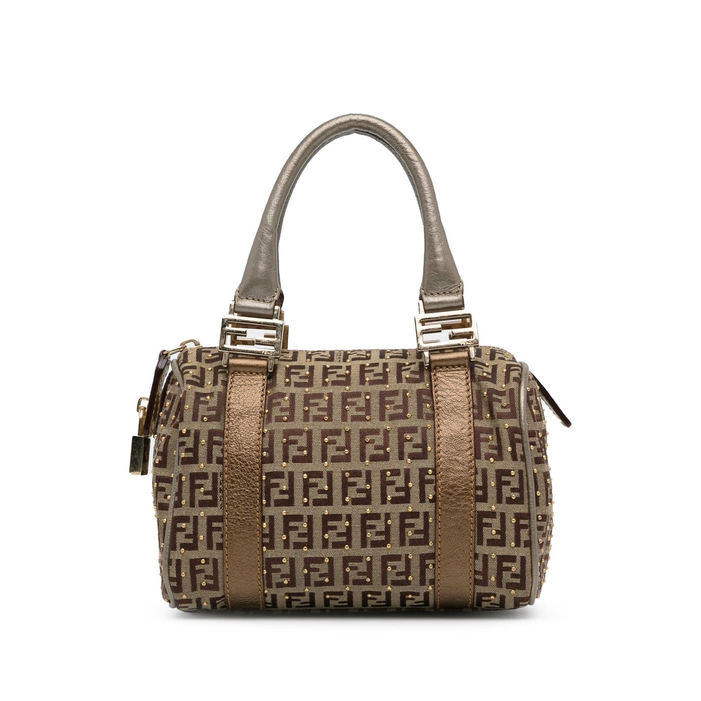 Fendi Studded Zucchino Boston Bag Shg Q9Lttm Satchel Bag