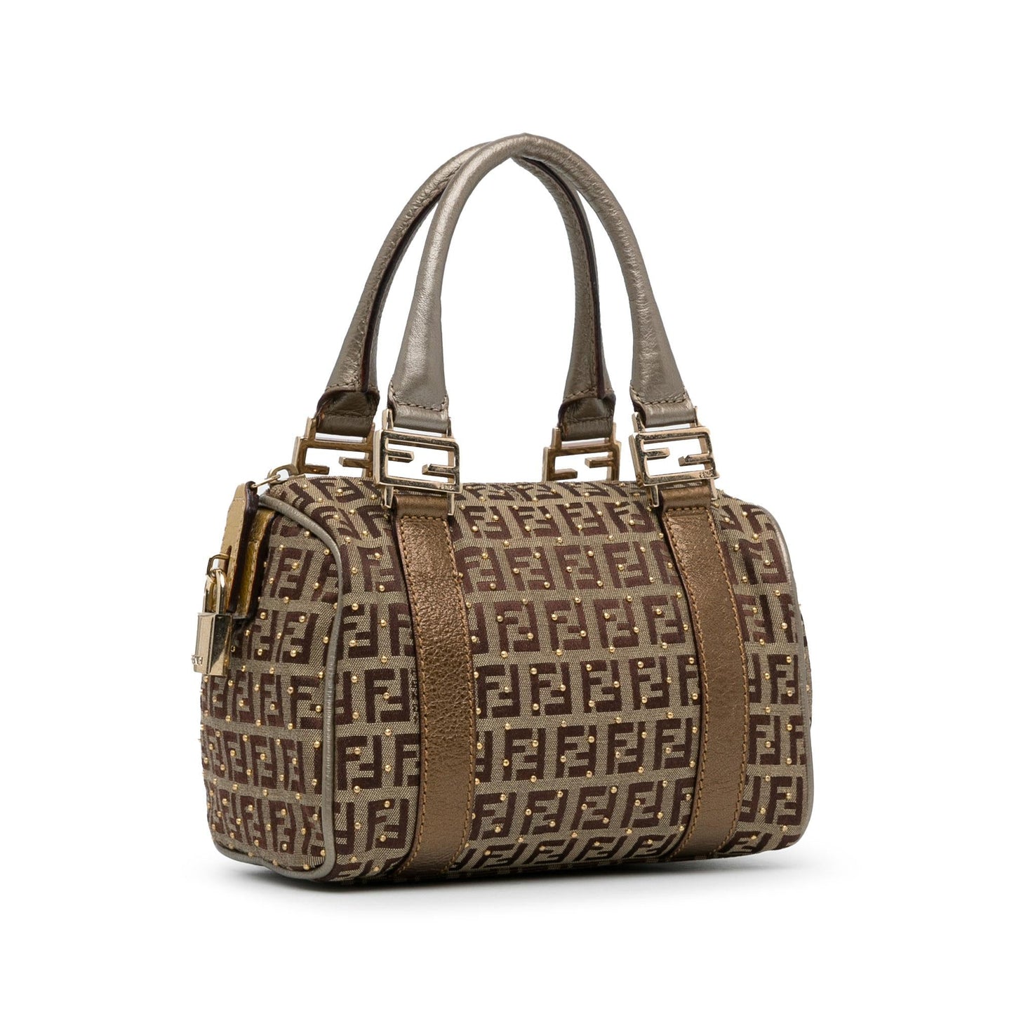 Fendi Studded Zucchino Boston Bag Shg Q9Lttm Satchel Bag
