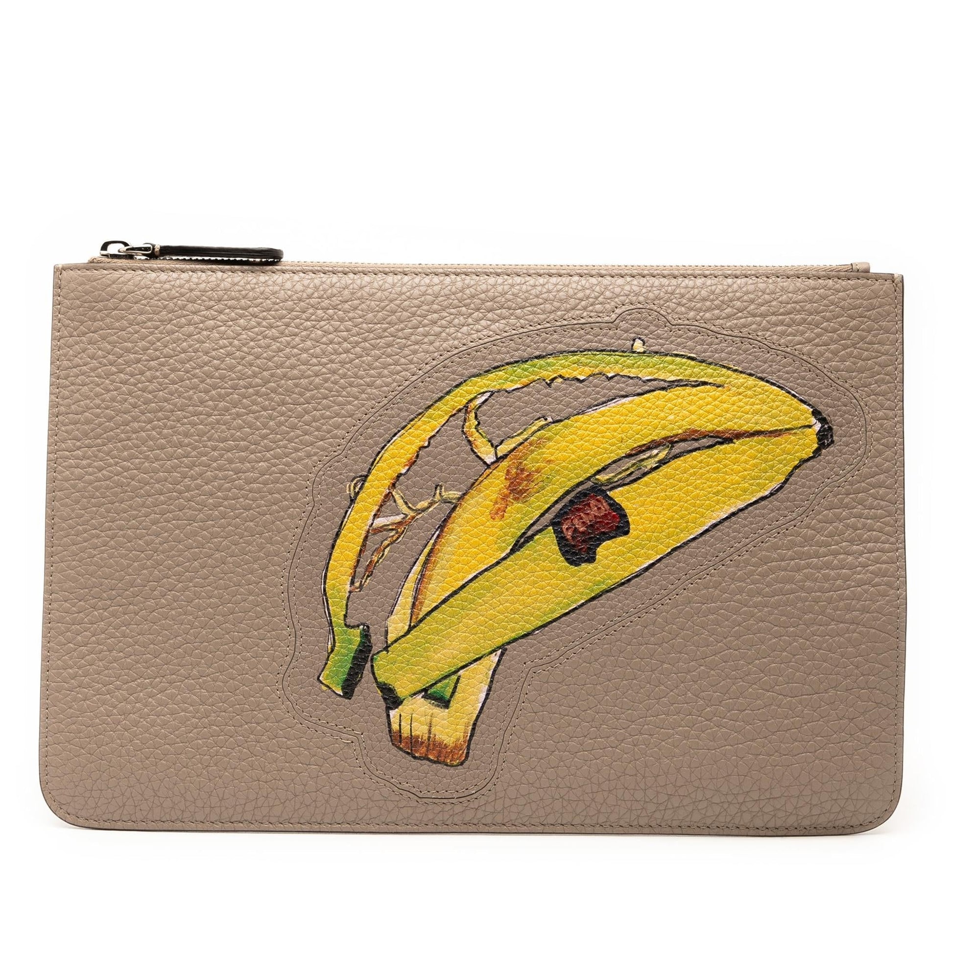 Fendi Sue Tilley Banana Clutch Leather Zip Clutch Bag