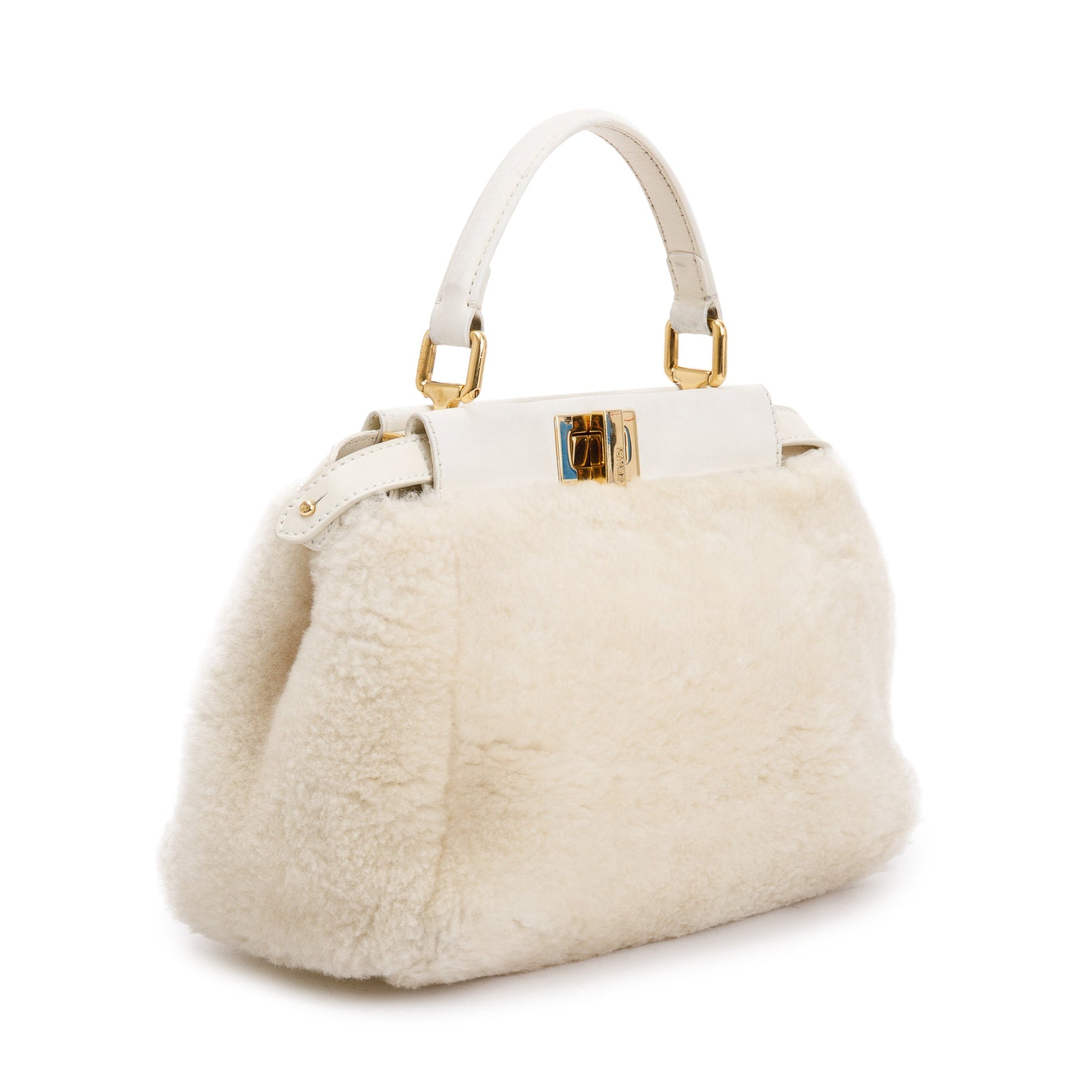 Fendi Shearling Peekaboo Handle Bag White Mini Travel Bag