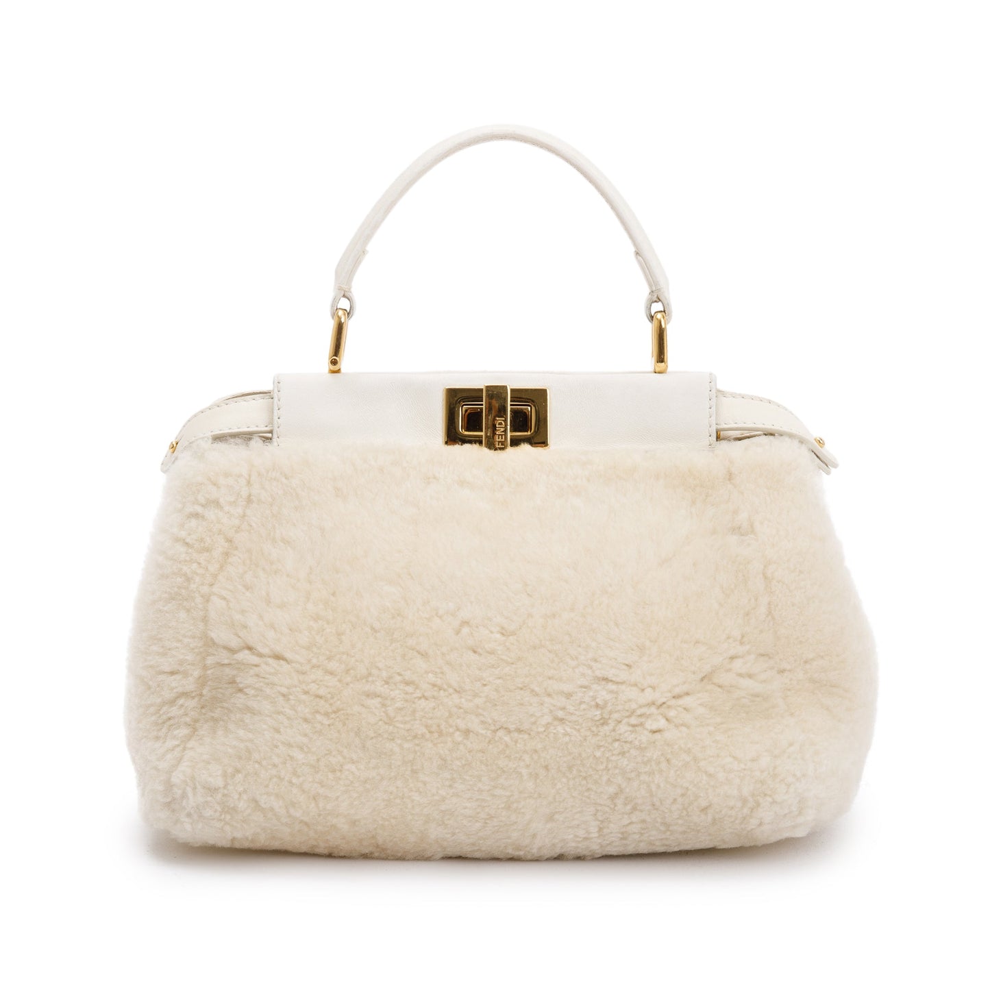 Fendi Shearling Peekaboo Handle Bag White Mini Travel Bag